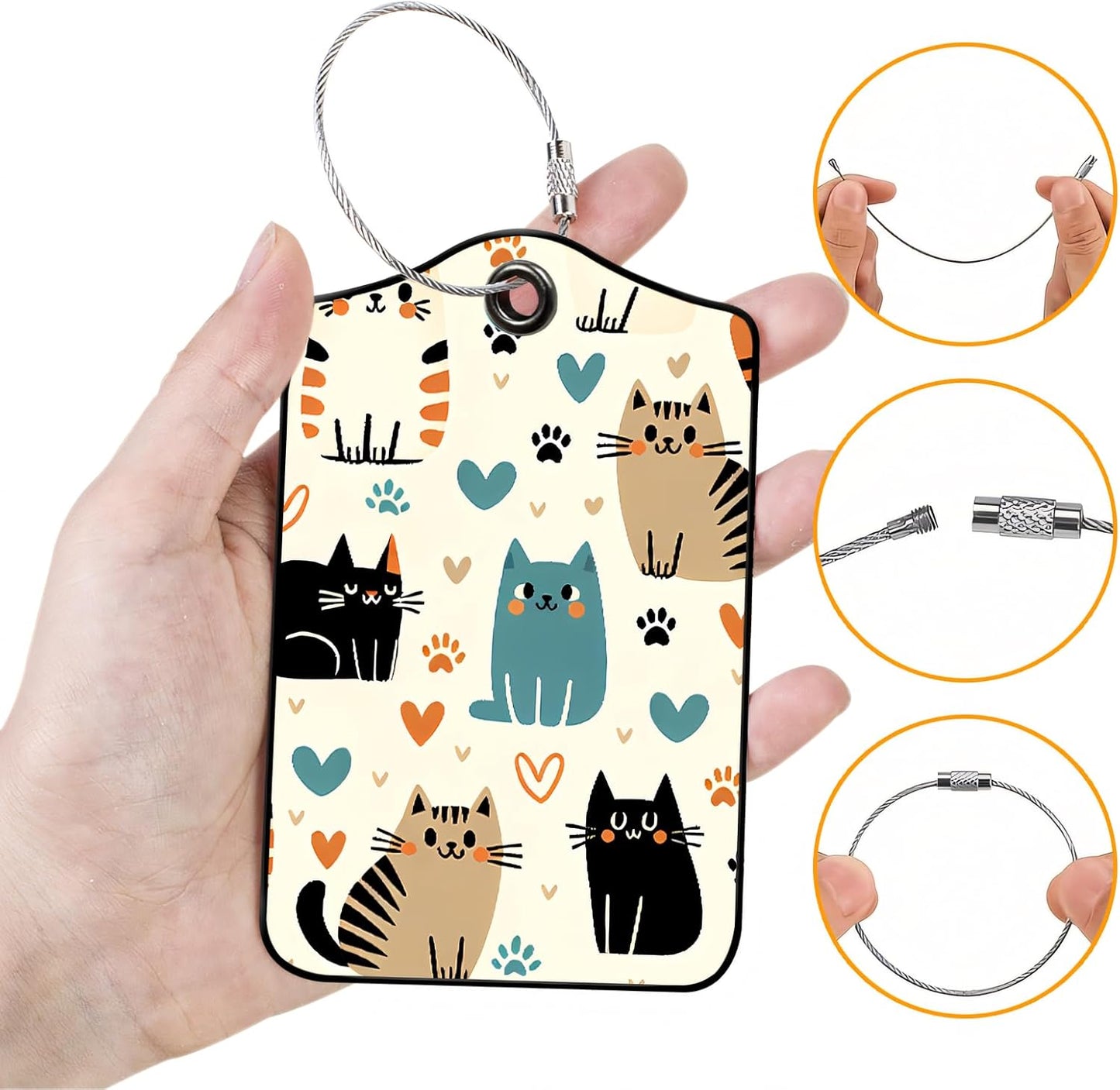 Luggage Tags for Suitcases, 2-Pack PU Leather for Cruise & Travel, Baggage ID Tags with Privacy Cover & Address Card, Durable Metal Ring, Kids Adults Travel Accessories, Kitty Love Pattern