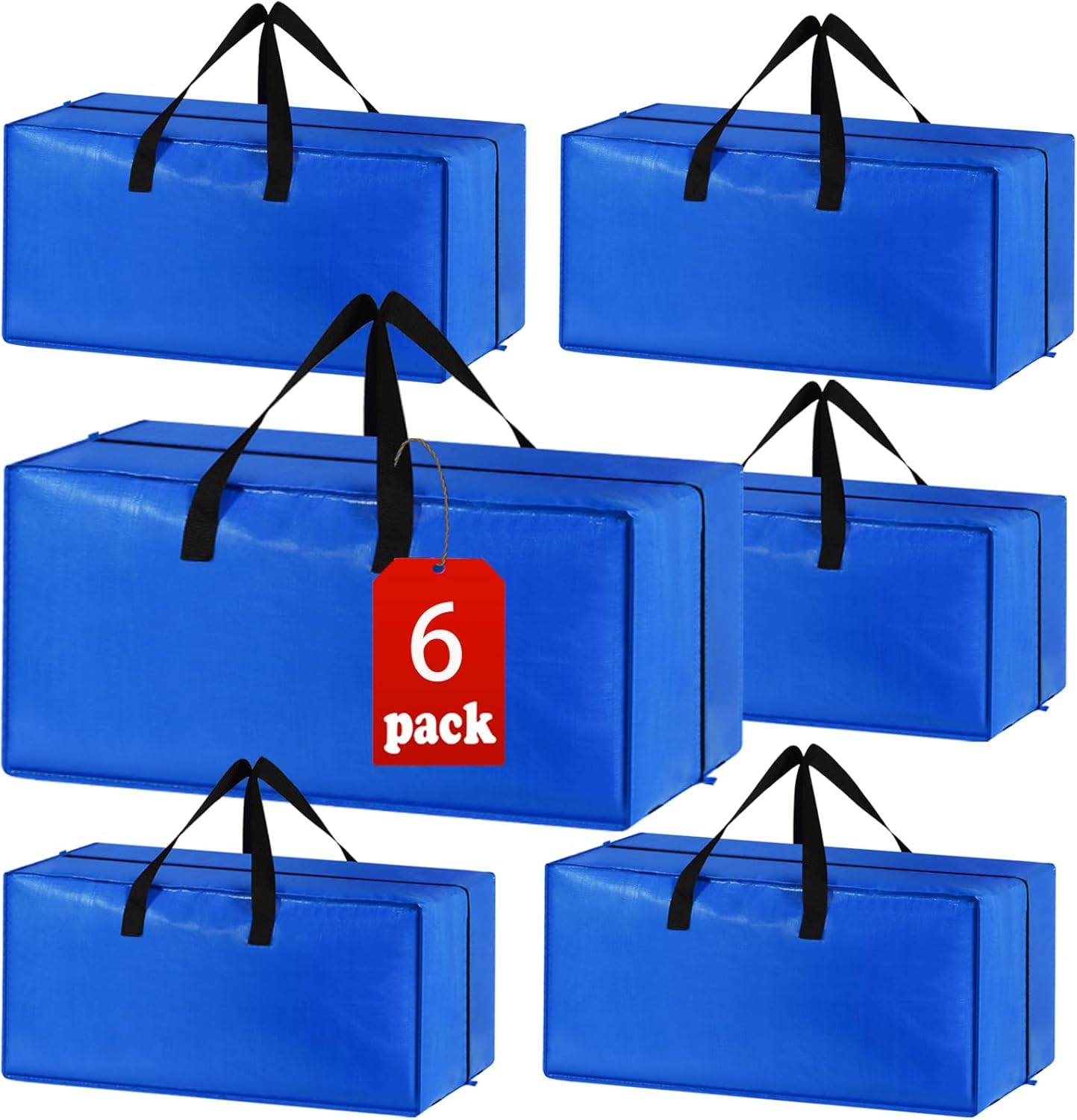 6 Pack Heavy Duty Extra Large Moving Bags Storage Tote - Strong Handles& Backpack Straps - Space Saving Storage Bags Alternative to Moving Boxes and Bins,Compatible with Ikea Frakta Cart, Blue