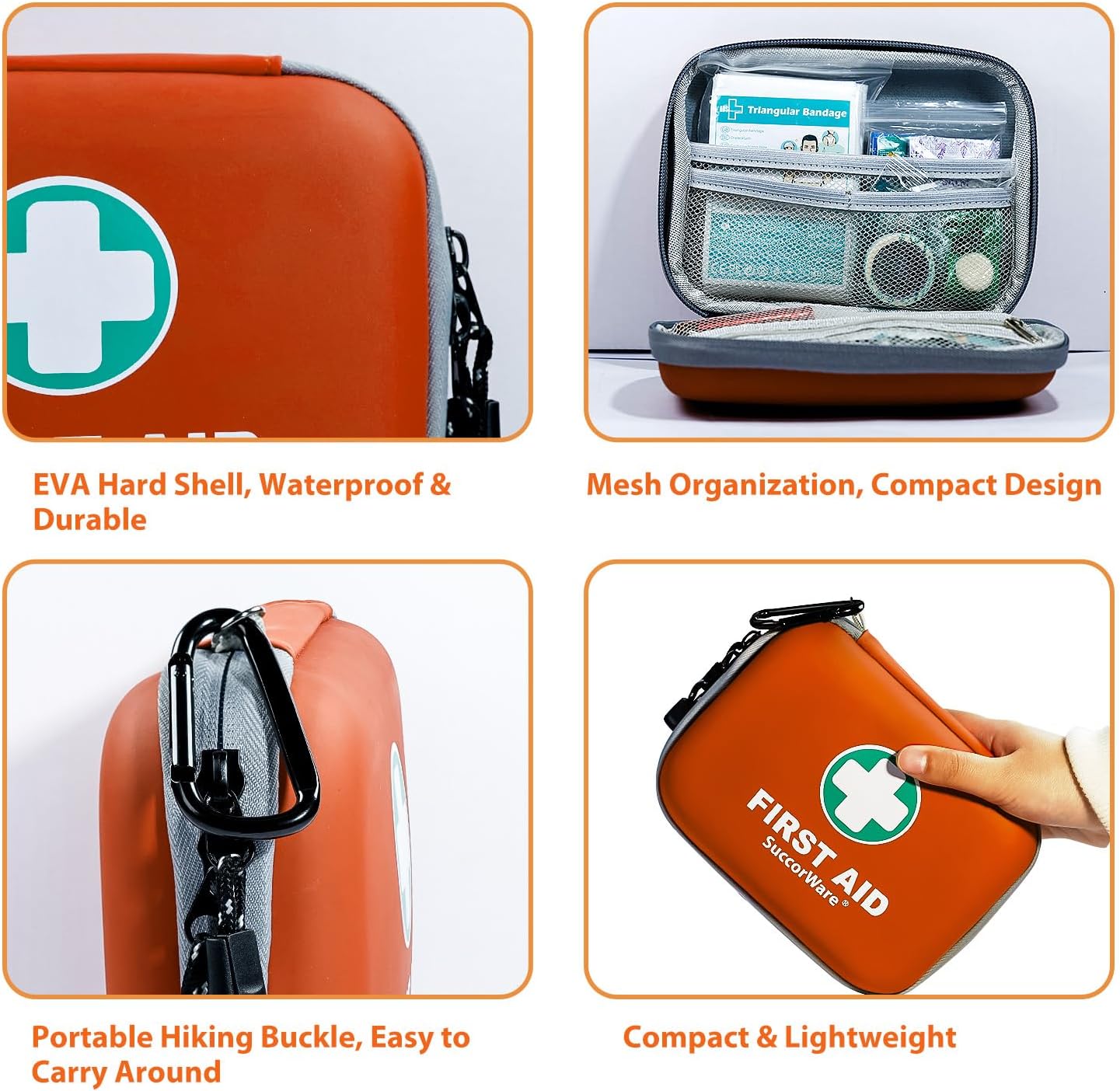 150 Pieces Mini First Aid Kit - Small Medical Kit with Hard Shell - Emergency First Aid Kit for Car, Travel, Home, Outdoor, Office, Camping, Hiking (Orange)