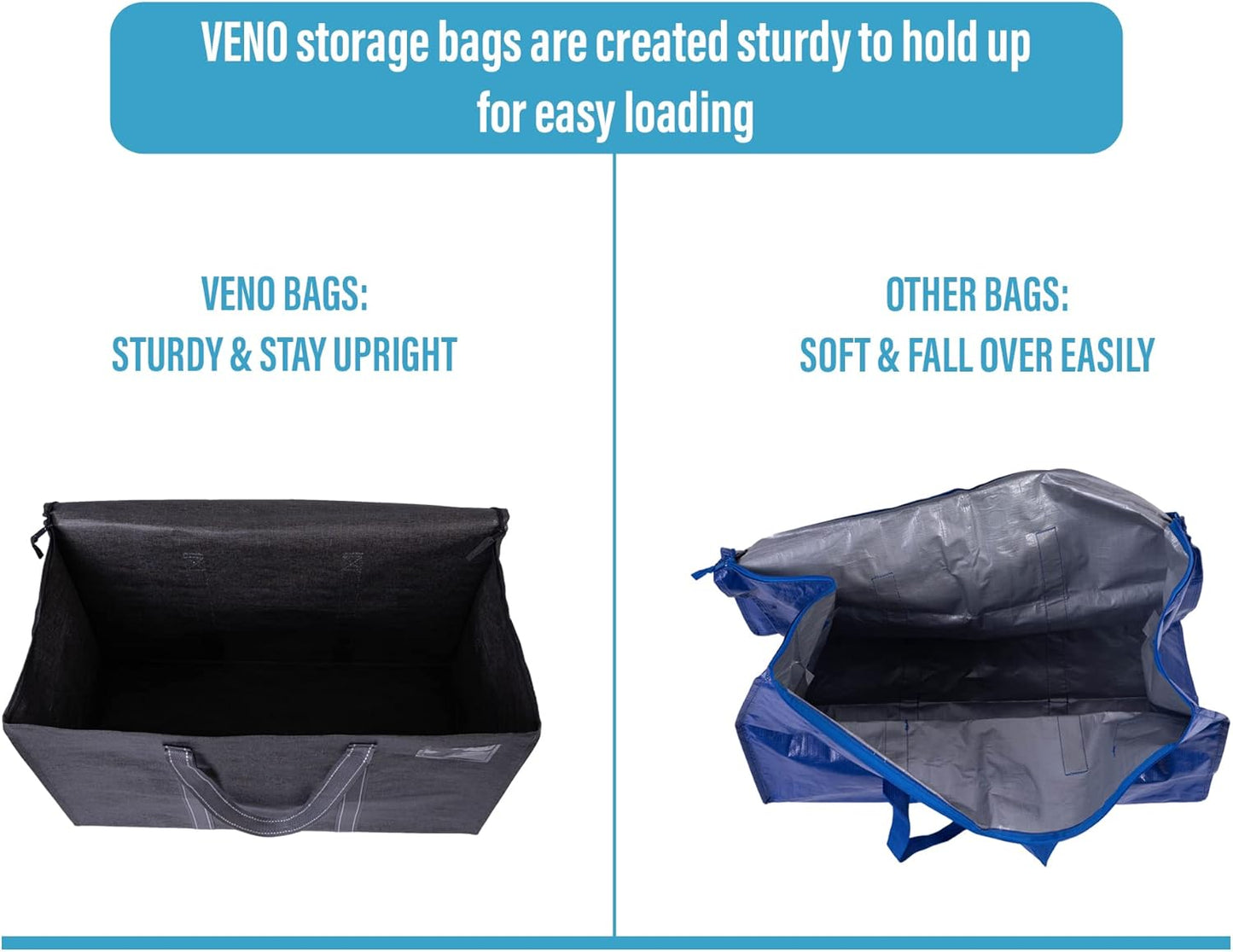 VENO 6 Pack Moving Bags, Heavy Duty, Moving Boxes Alternative, Packing Storage Supplies for Dorm Room Essentials with Zipper for Clothes, Extra Large Totes for Packaging (Dark Gray, 6 Pack)