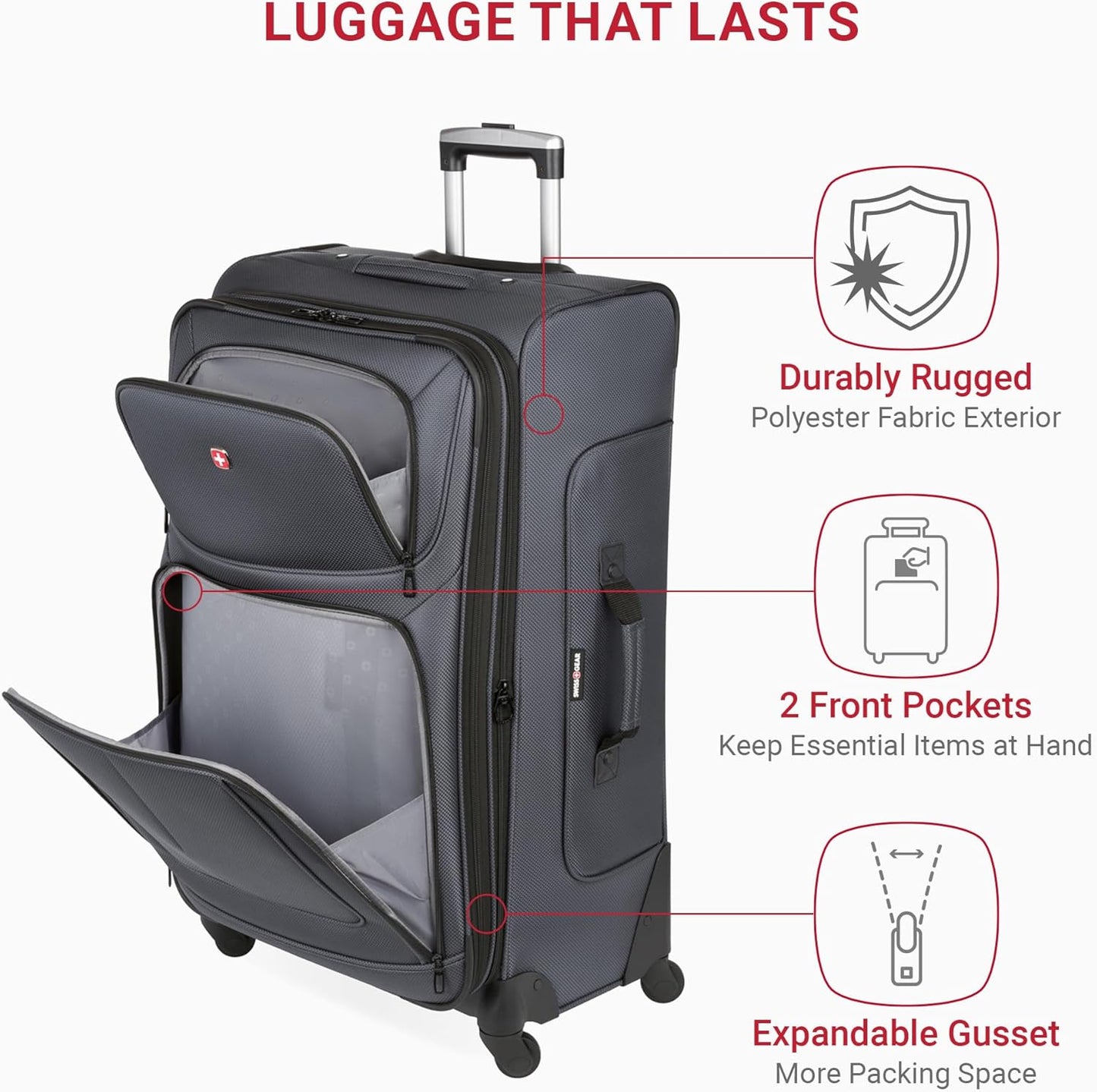 SwissGear Sion Softside Expandable Luggage, Dark Grey, Checked-Large 29-Inch