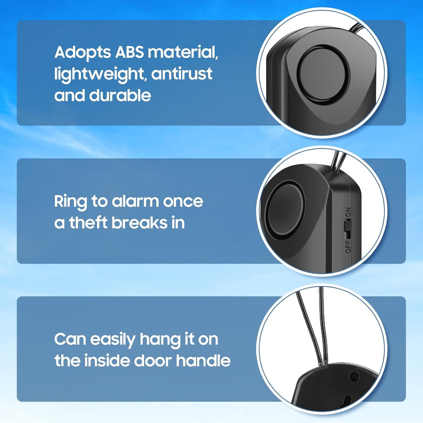 120db Touch Sensor, Door Handle Alarm, Anti Theft Vibration Triggered Portable Door Security Alarm for Doors for Kids, Toddler, Elderly, Hotel, Travel, Bedroom, Ghost