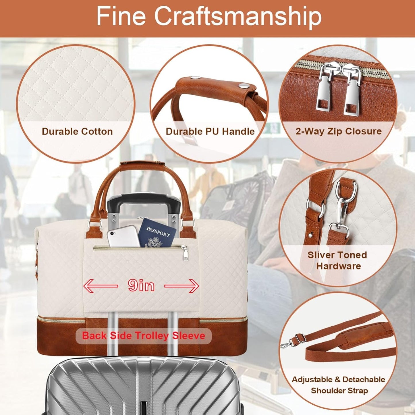 Weekender Bag for Women, Travel Duffel Bag Carry On Overnight Bag with Shoe Compartment Large Nylon Travel Weekend Tote Bag