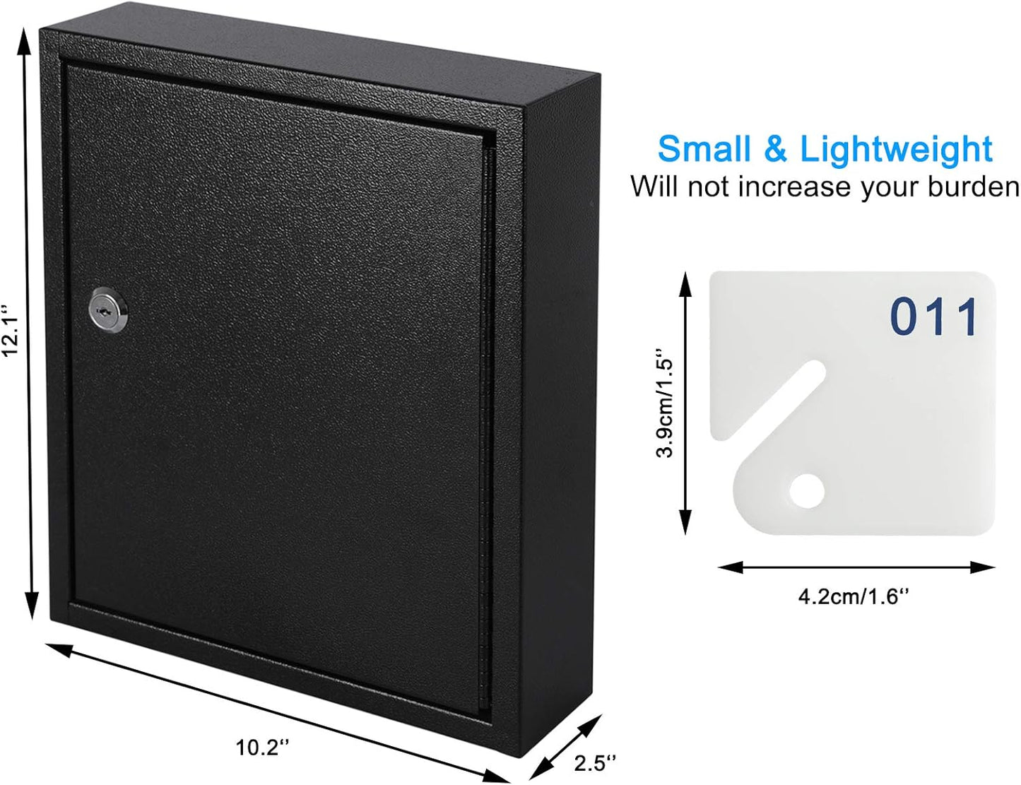KYODOLED Key Storage Lock Box with Key, Locking Key Cabinet, 60 Key Management Wall Mount with Key Lock, Key Hooks & Tags Key Labels, 2.5" D x 10.2" W x 12.1" H (Black,60 Key)