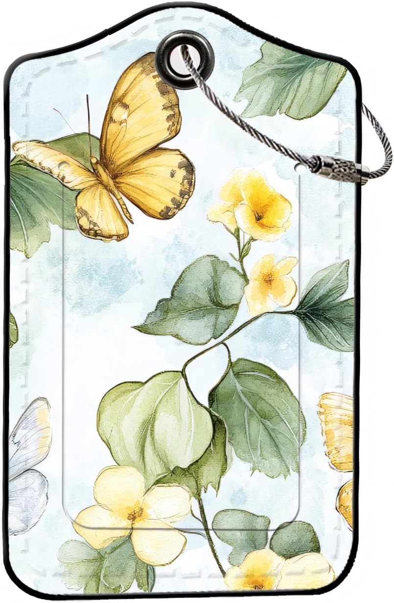 Luggage Tags for Suitcases, 2-Pack PU Leather for Cruise & Travel, Baggage ID Tags with Privacy Cover & Address Card, Durable Metal Ring, Kids Adults Travel Accessories, Watercolor Flutter