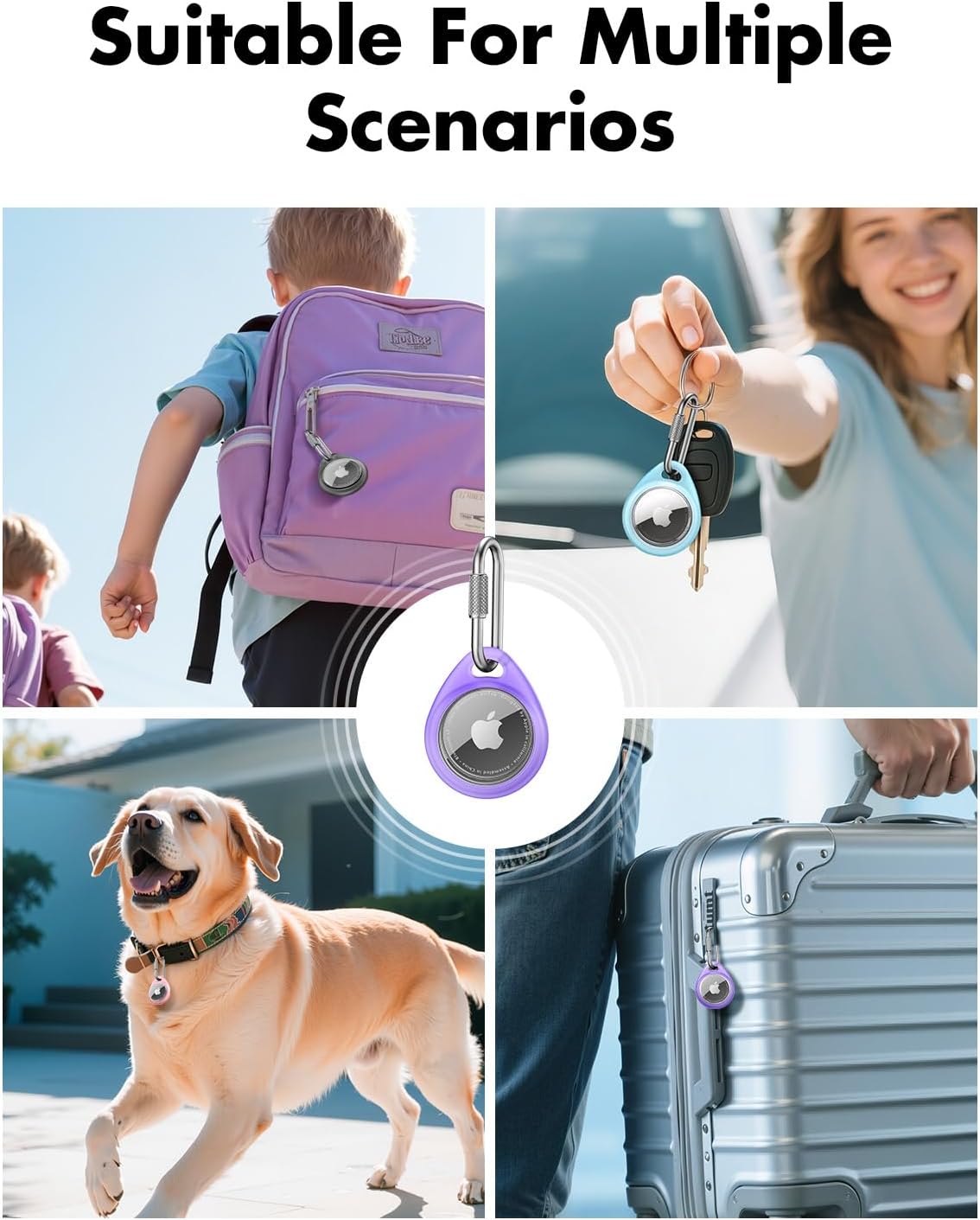 UNBREAKcable AirTag Holder for Apple - 4 Pack Air Tag Case [Professional Carabiner] [Waterproof] [Shockproof] TPU AirTag Keychain for Kids, Pets, Keys, Luggage, Backpacks