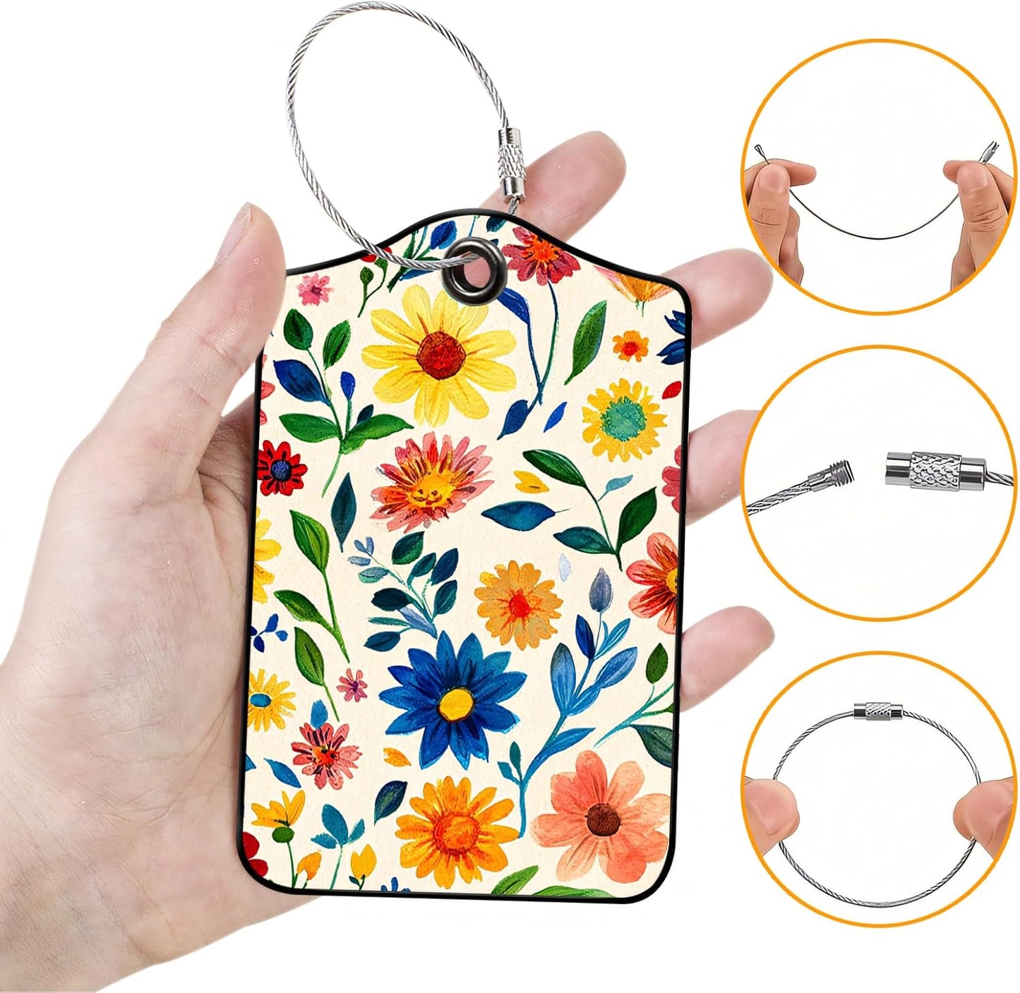 Luggage Tags for Suitcases, 2-Pack PU Leather for Cruise & Travel, Baggage ID Tags with Privacy Cover & Address Card, Durable Metal Ring, Kids Adults Travel Accessories, Watercolor Blooms