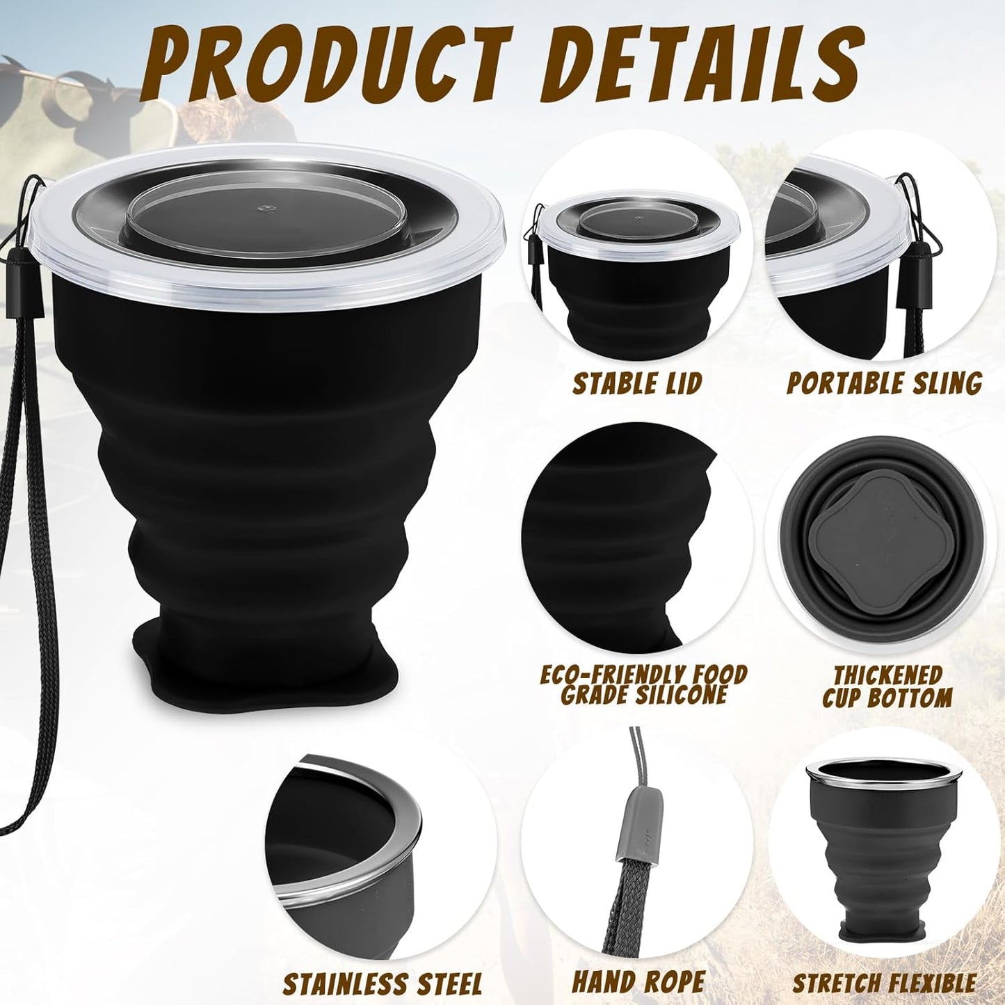 12 Pcs Silicone Collapsible Cup 7.04 oz Folding Camping Travel Collapsible Coffee Cup Portable Reusable Expandable Drinking with Lids for Outdoor Hiking