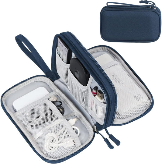 FYY Electronic Organizer, Travel Cable Organizer Bag Pouch Electronic Accessories Carry Case Portable Waterproof Double Layers Storage Bag for Cable, Cord, Charger, Phone, Earphone, Medium Size, Navy