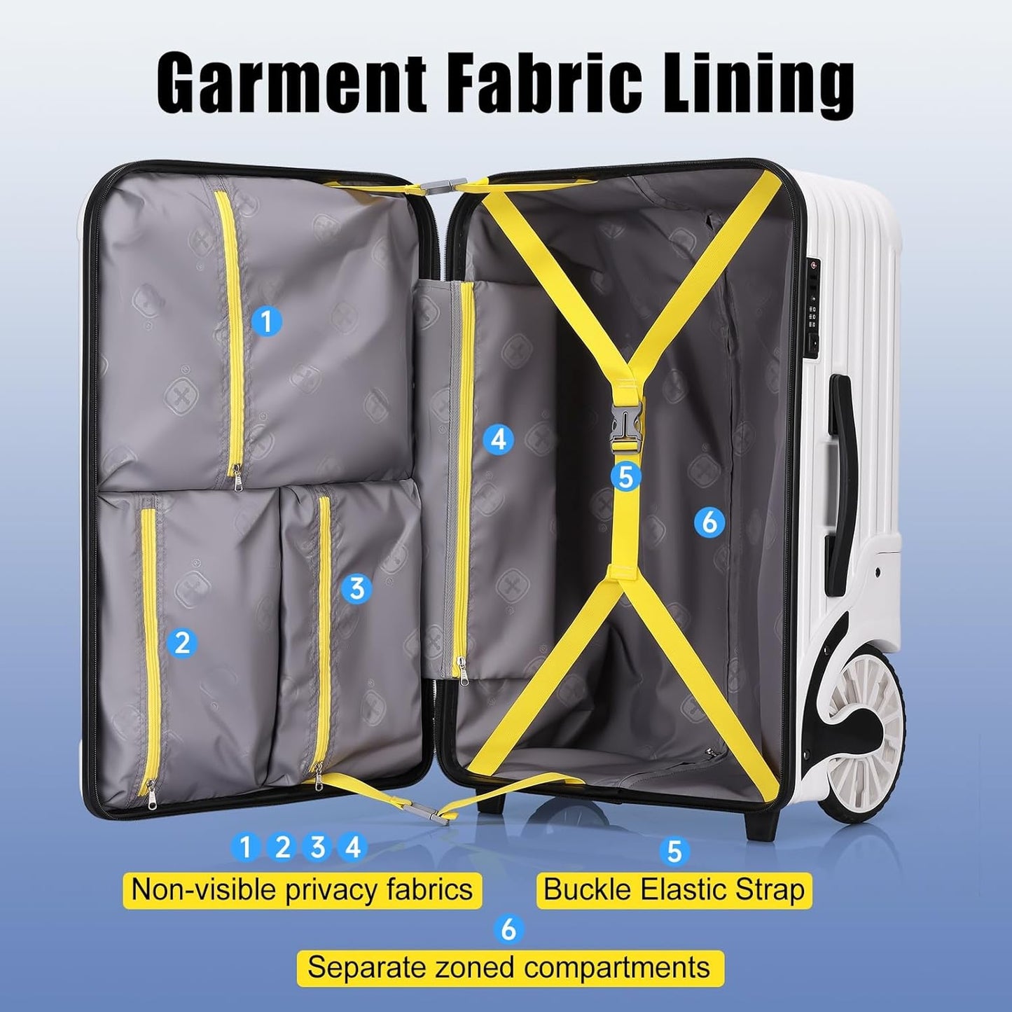 Extra Large Wheels Carry On Luggage Hard Shell Suitcase Top Opening Hardside Frame Travel Luggage with TSA Lock (White, 21-Inch)