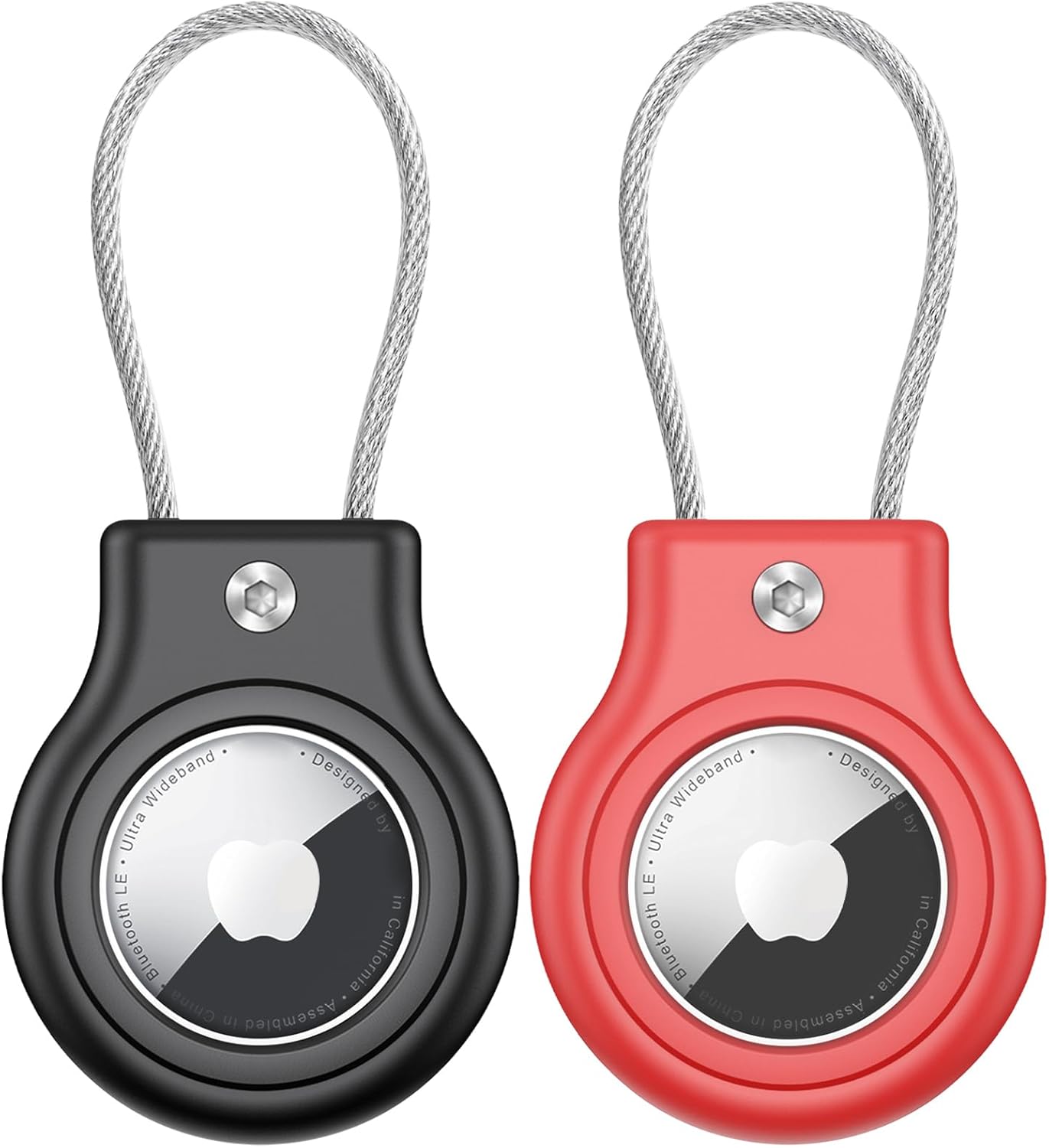 Waterproof Airtag Holder,2 Pack Airtag Case with Secure Lock,Airtags Keychain for Apple Airtag,Anti-Lost Protective Case Air tag Accessories for GPS Item Finder Tracker Luggage,Bag,Key,Pet-Black/Red