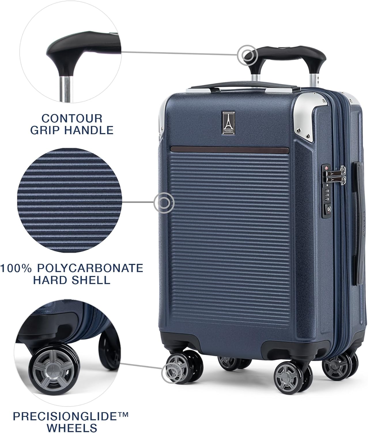 Travelpro Platinum Elite Hardside Expandable Carry on Luggage, 8 Wheel Spinner, TSA Lock, Hard Shell Polycarbonate Suitcase, True Navy Blue, Compact Carry on 20-Inch