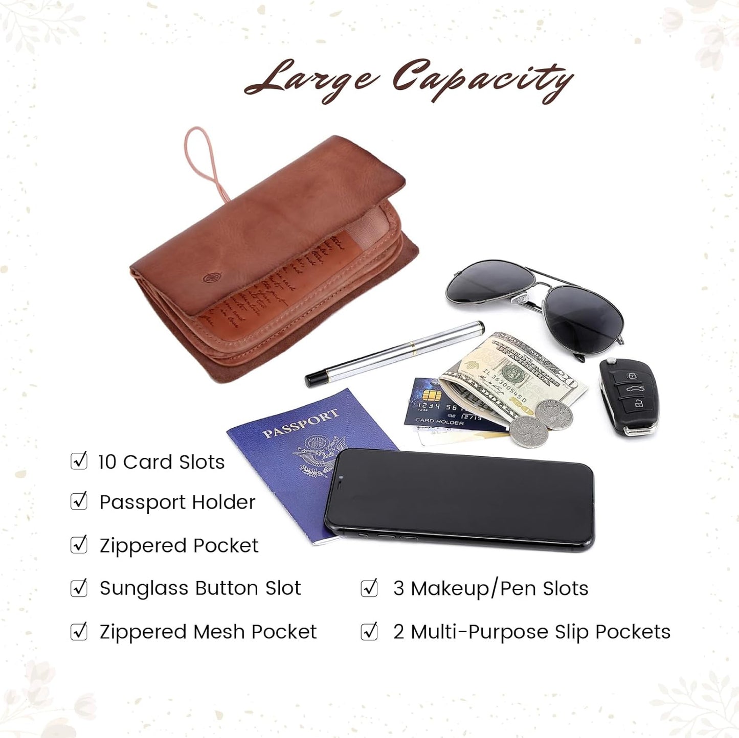 Genuine Leather Nomad Organizer Travel Wallet | Women's Wallet Clutch Passport Holder