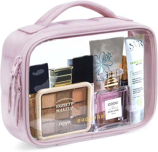 BAGSMART TSA-Approved Clear Toiletry Bag for Women Travel, Large Cosmetic Makeup Bag with Double Zipper Handle, Puffy Edges Design