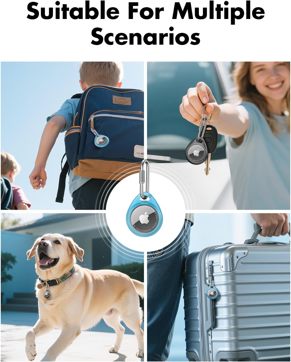 UNBREAKcable AirTag Holder for Apple - 4 Pack Air Tag Case [Professional Carabiner] [Waterproof] [Shockproof] TPU AirTag Keychain for Kids, Pets, Keys, Luggage, Backpacks