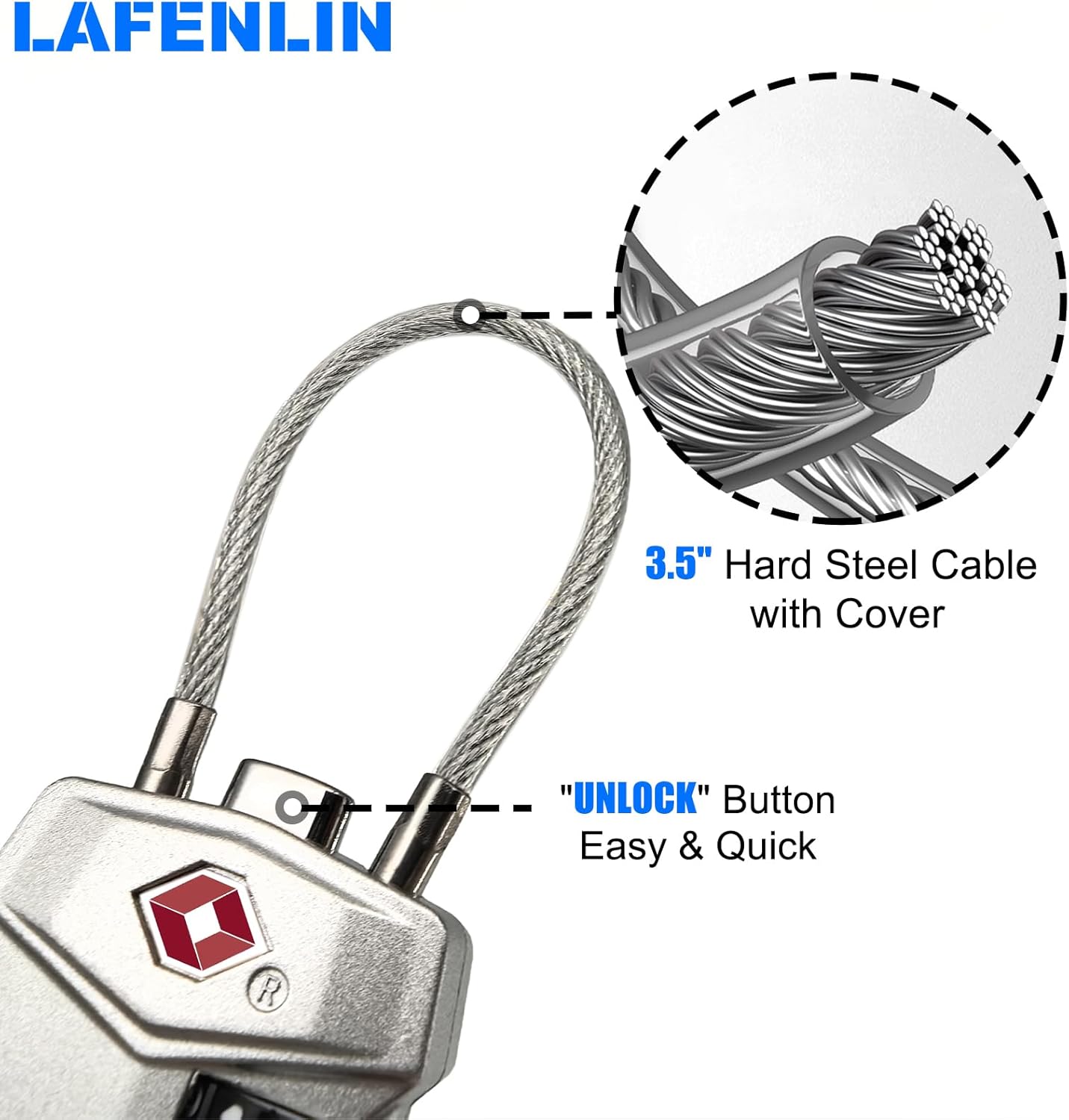 4 Pack TSA Approved Travel Luggage Locks, Cable Combination Lock, 3 Digit Padlock, Alloy Steel Cut-Resistant Cable, Weatherproof Zipper Lock for Gun/Suitcases, Backpacks, Gym Lockers, Golf Bags-NO KEY