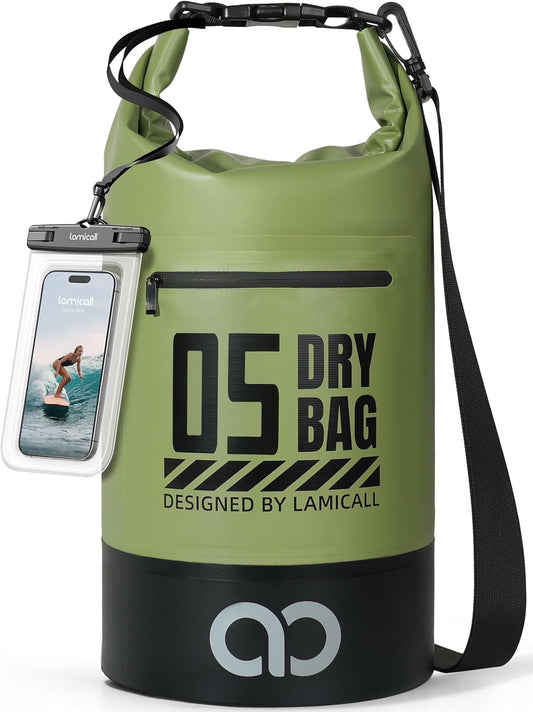 Lamicall Dry Bag Waterproof Backpack - [Zippered Pocket] 5L/10L/20L/30L/40L Roll Top Waterproof Bag with Water Proof Phone Pouch, Floatable Drybag for Swimming, Boating, Kayaking, Camping, Beach