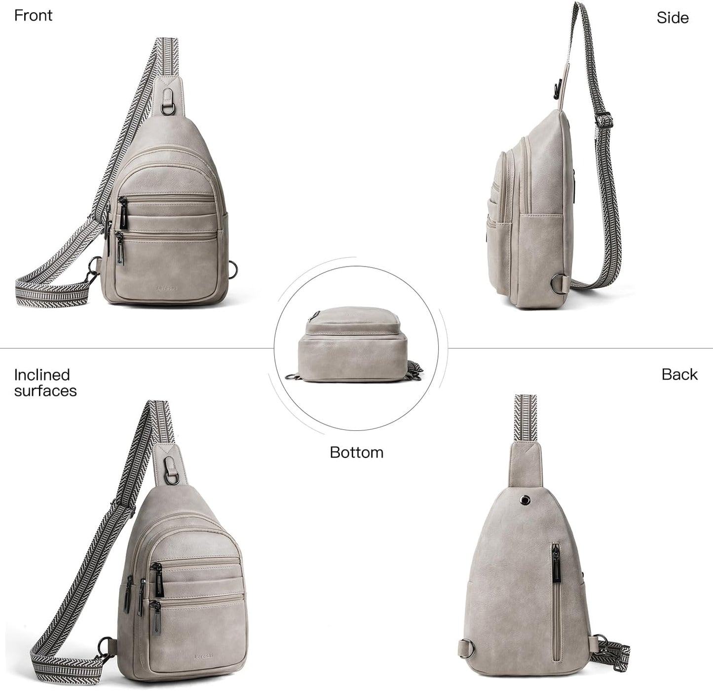 Sling Bag for Women Crossbody Bags Fanny Packs Sling Purse Backpack Shoulder Bag Vegan Leather Chic Travel Light Grey