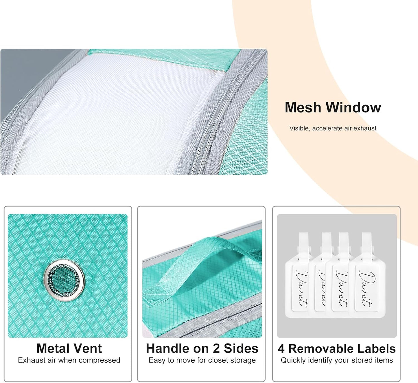 Comforter Storage Bag - Large Capacity Bedding Storage Bags Ultra Space Saving Self Compression Organizer, Washable Compression Bags for Storage Comforter Blanket Duvet Pillow, 4-Pack, Blue