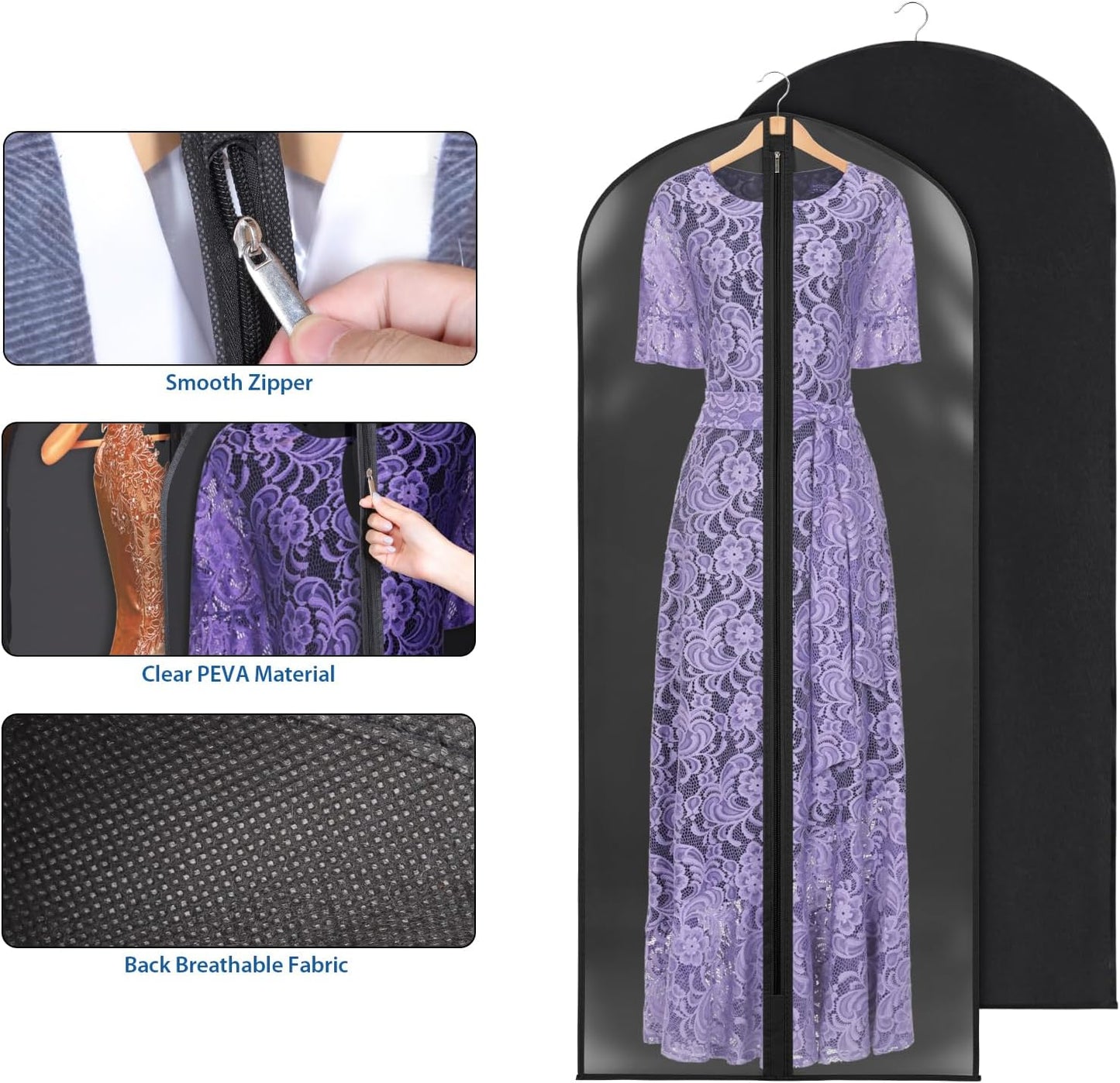 Zilink 65" Dress Bags for Gowns Long Clear Garment Bags for Gowns Garment Covers for Long Dresses, 10 Pack
