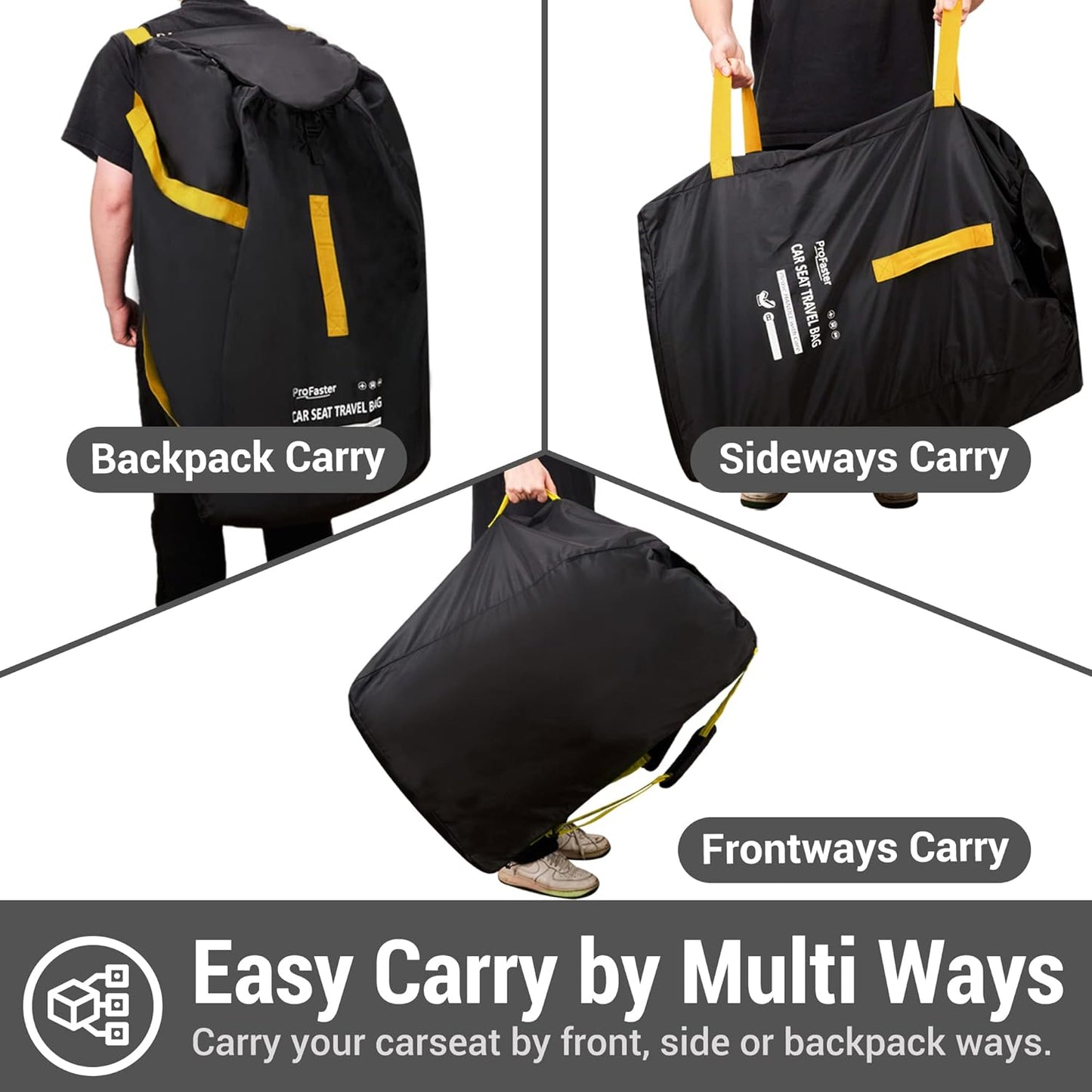 Car Seat Travel Bag Backpack for Air Travel - Karfast Universal Infant Carseat Gate Check Bag Cover for Airplane, Foldable with Pouch, Yellow