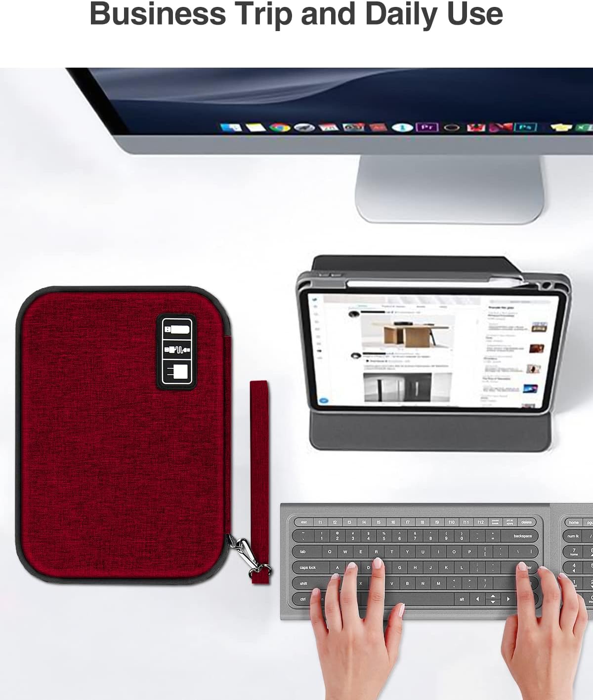 Luxtude Cord Organizer Travel, Cable Organizer Bag, Portable Electronics Organizer, Travel Essentials for Cord Storage/Charger Storage/Cable Storag, Red