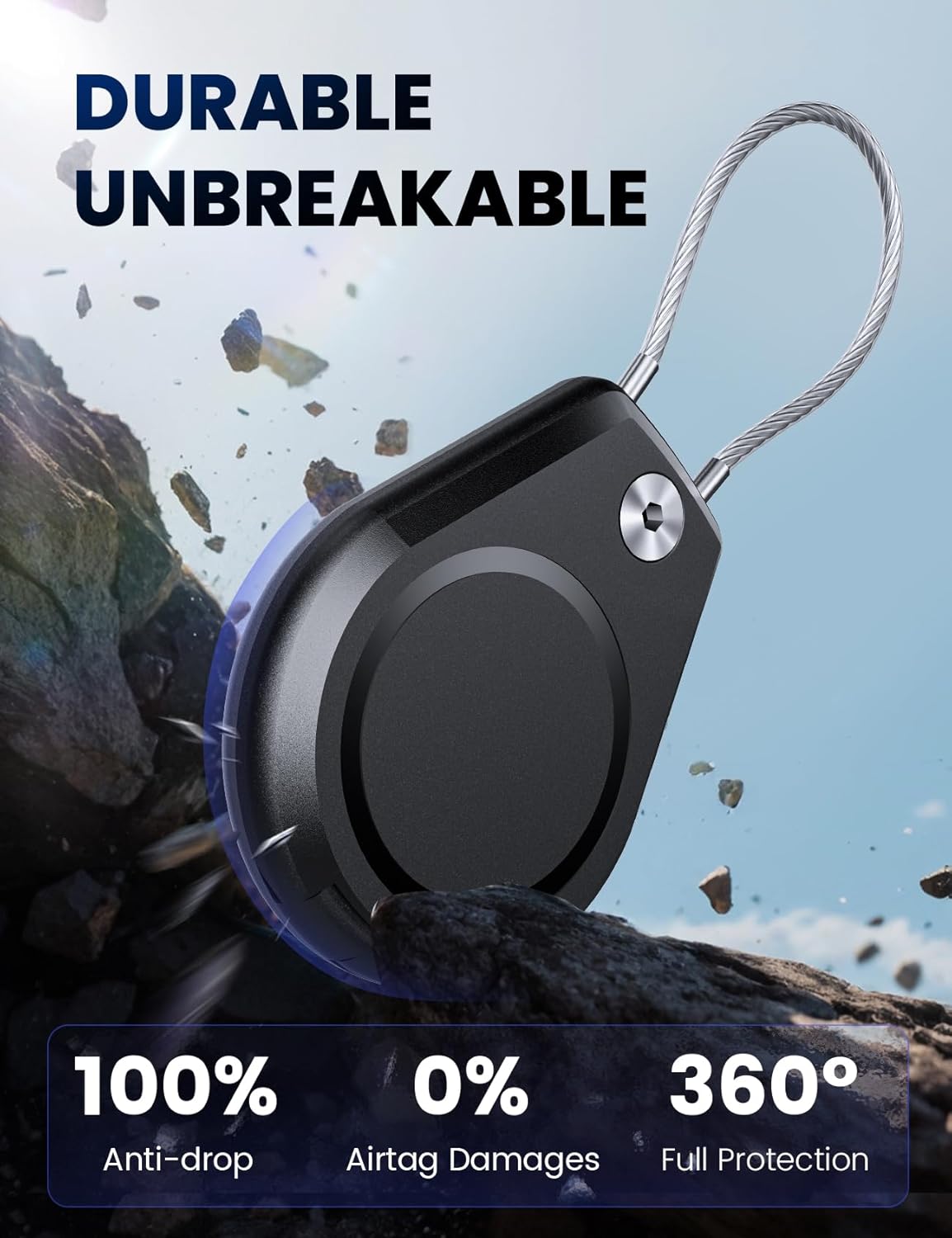 4 Pack Waterproof Secure Holder for AirTag Accessories, Anti-Theft Track Case with Steel Cable, Ultra Durable Scratch-Resistant Cover -Compatible with Apple AirTag for Keychain,Car,Bike,Luggage, Pet