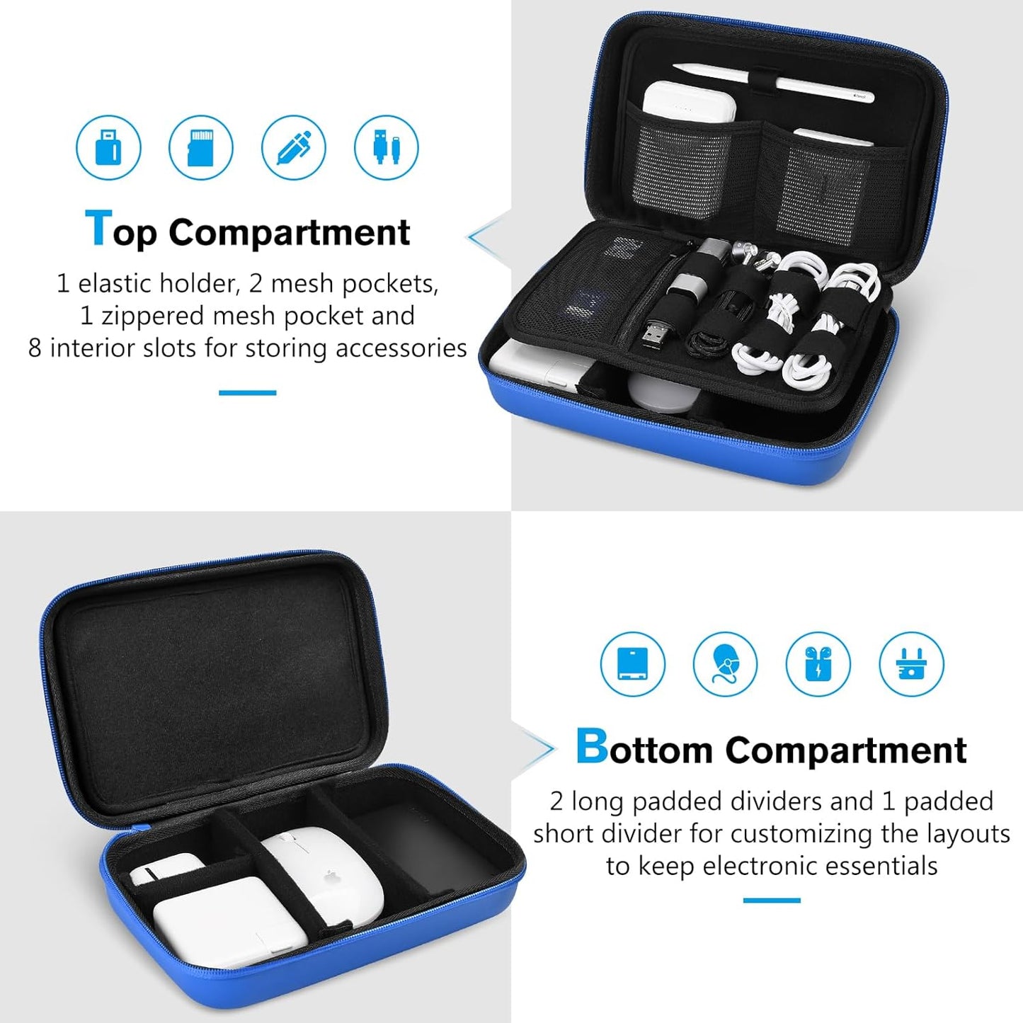 ProCase Hard Travel Electronic Organizer Case for MacBook Power Adapter Chargers Cables Power Bank Apple Magic Mouse Apple Pencil USB Flash Disk SD Card Small Portable Accessories Bag