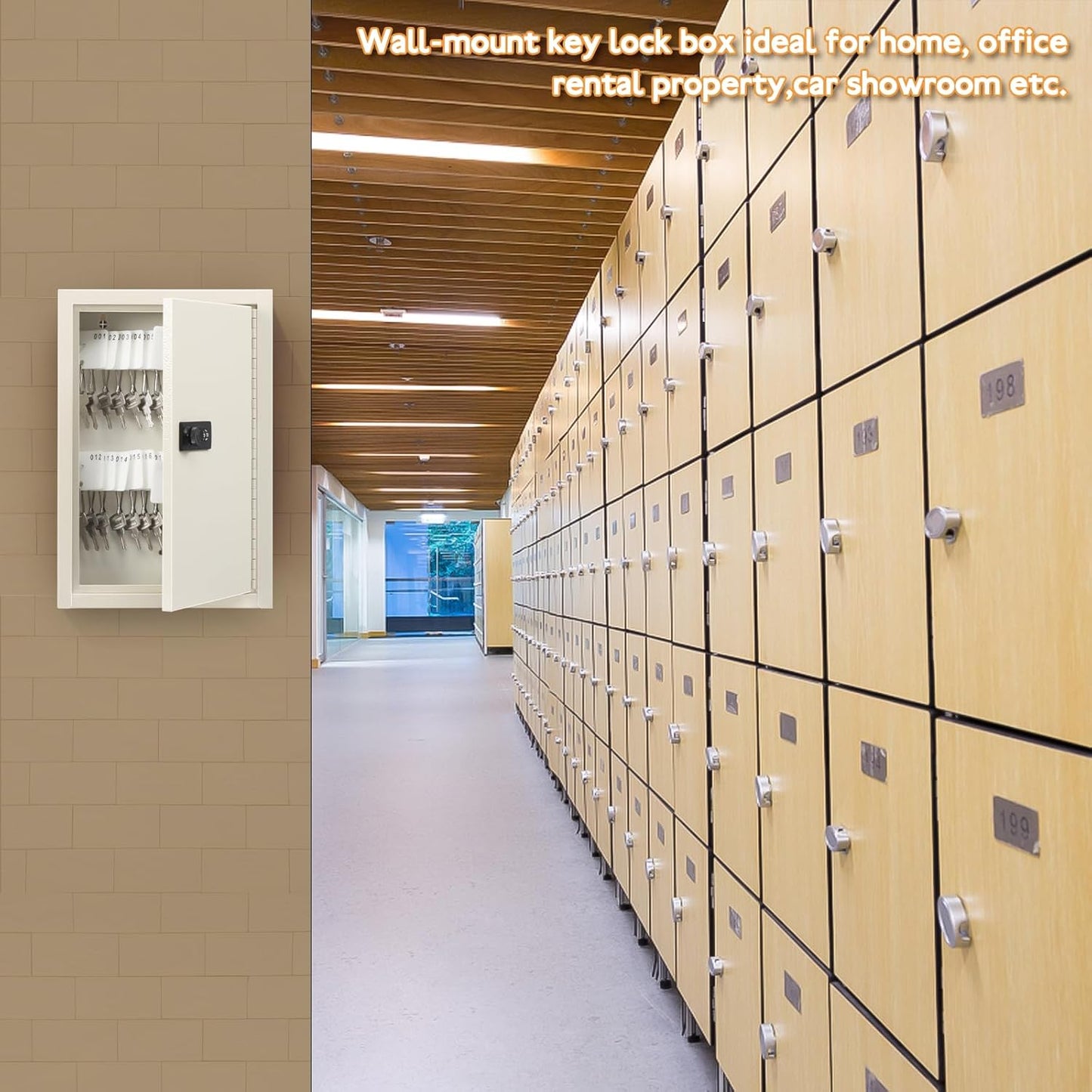 KYODOLED Key Storage Lock Box with Code, 40 Key Holder Wall Mount Cabinet with Combination Lock, Key Hooks & Tags Labels, 2.5" D x 8.1" W x 12.1" H, White
