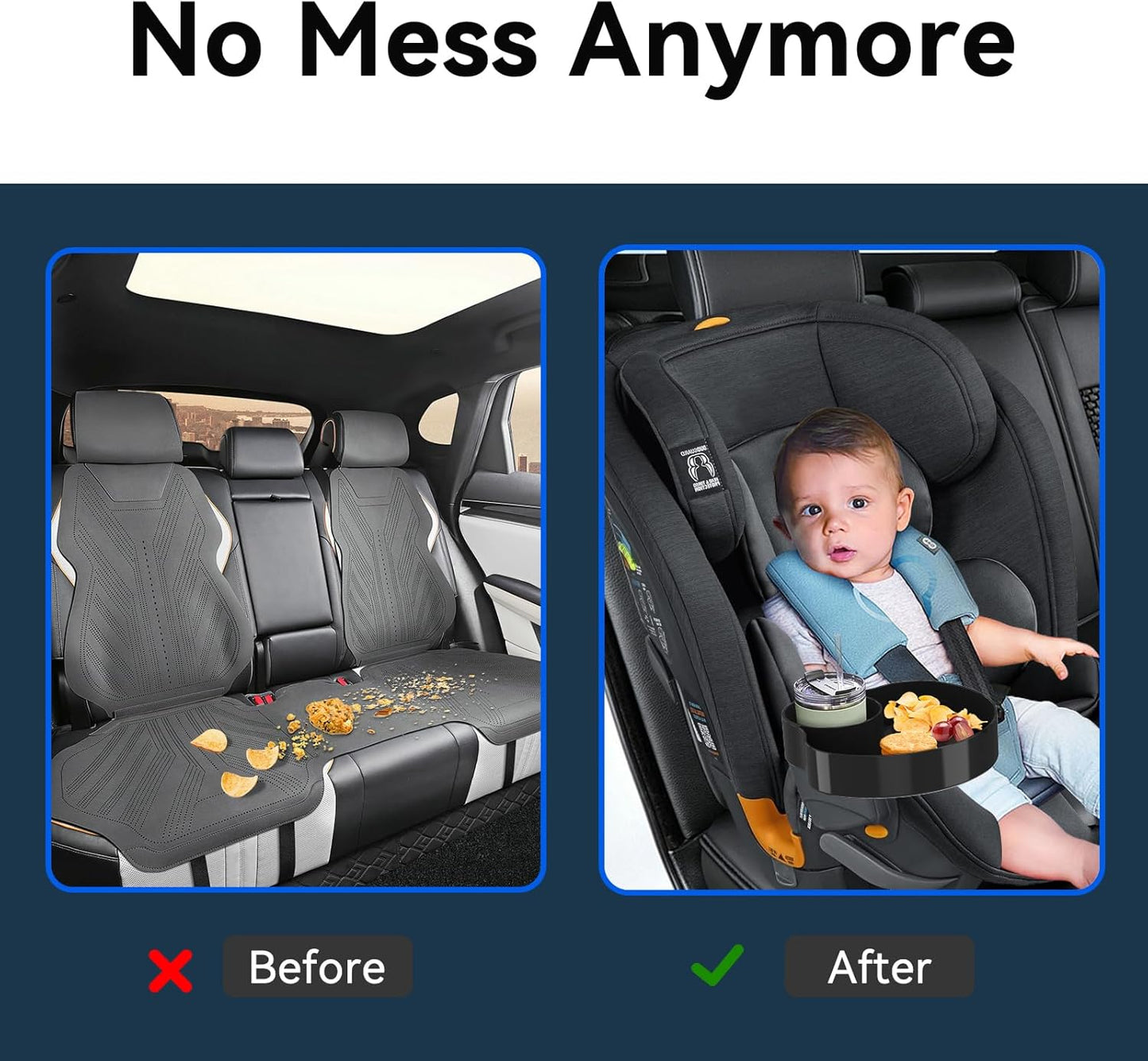 [2 Packs] Kids Car Seat Tray, Travel Tray with Cup Holder for Toddler Baby, Kids Car Seat Food Snack Organizer for Road Trip, Stroller snack Organizer Travel Must Haves Toddler Must Haves (Black)