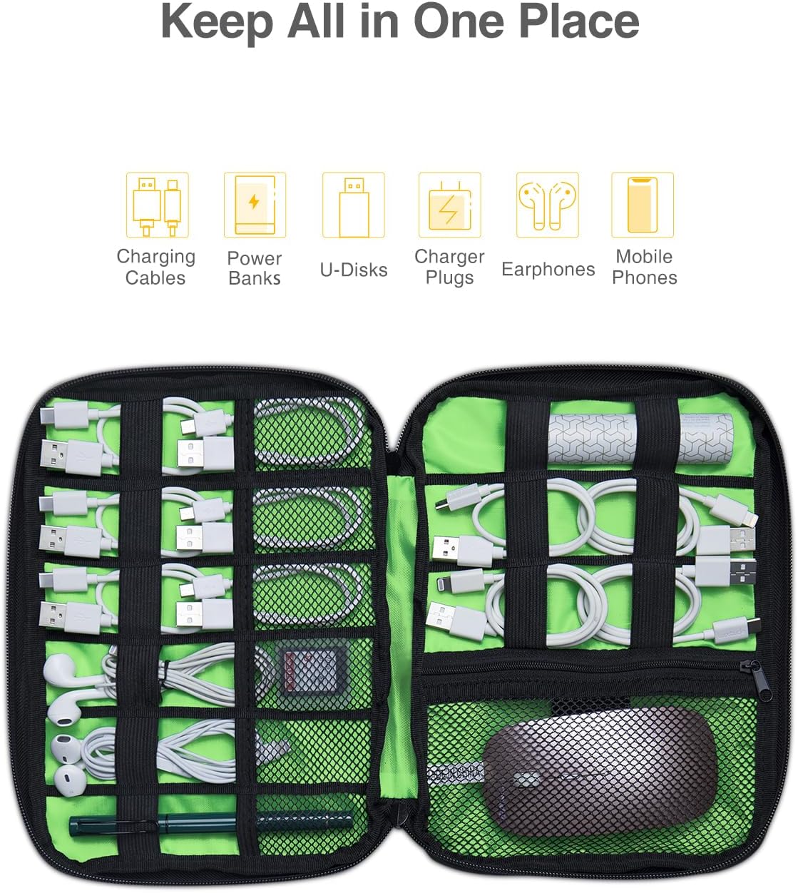 Luxtude Travel Cable Organizer Bag, Flat Cord Organizer Bag, Portable Electronics Case, Travel Essentials for Wire/Cord Storage/Charger Case/Cable Storage/Tech Accessories Pouch/Tech Gifts