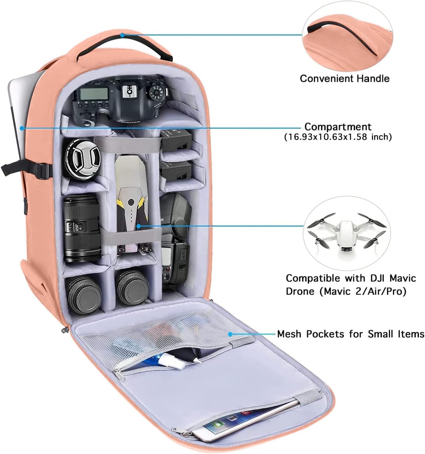 MOSISO Camera Backpack, DSLR/SLR/Mirrorless Photography Camera Bag 15-16 inch Waterproof Hardshell Case with Tripod Holder&Laptop Compartment Compatible with Canon/Nikon/Sony, Salmon Pink