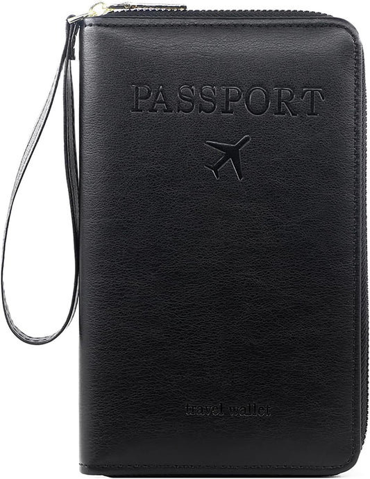 Rowgins Rfid Blocking Passport Holder Wallet, Rowgins Rfid Passport Holder with Zipper, PU Leather PassportHolder for Travel (BLACK)