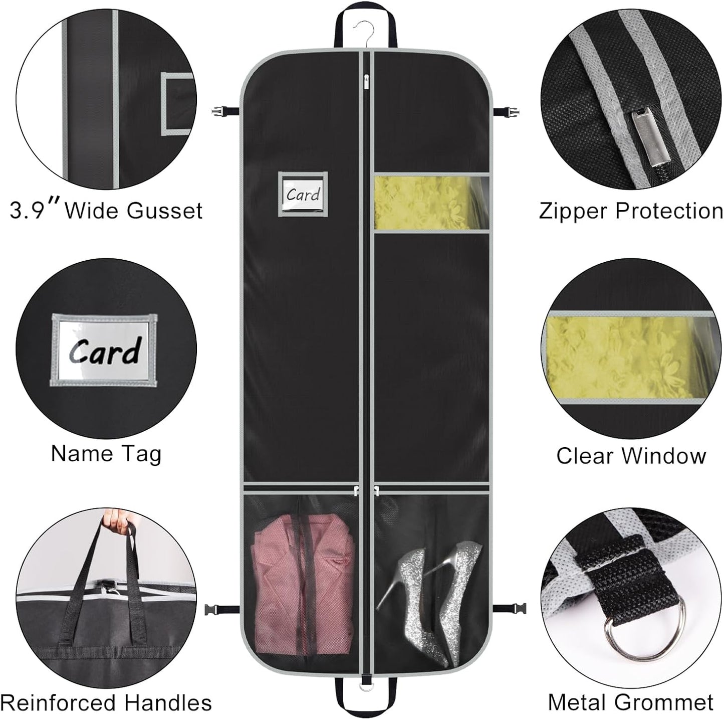 Zilink Upgrade 60" Garment Bag for Long Coat, Leather,Fur, Mink, Gown and Choir Robe with 3.9" Gusset and Stable Buckles Heavy Duty, Hanging, Breathable, Foldable Travel and Wardrobe Clothes Protector