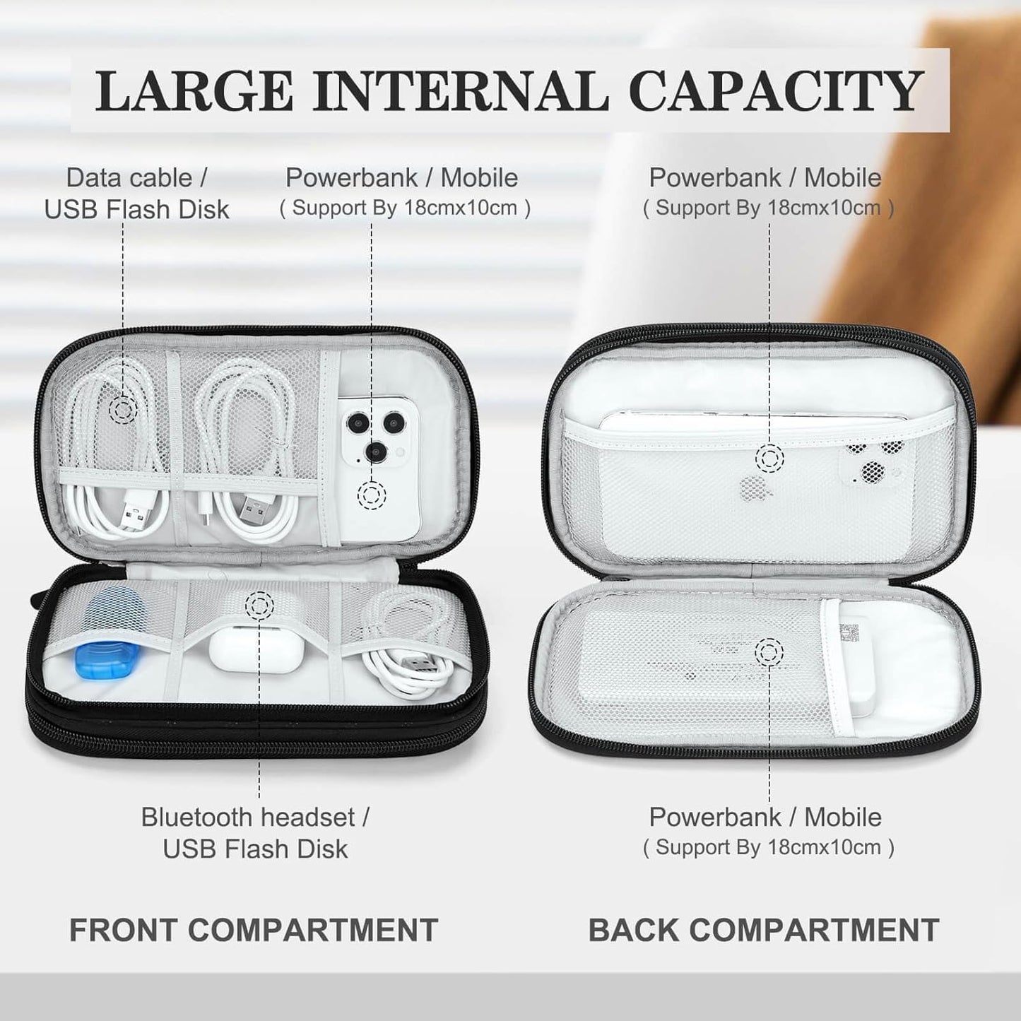 FYY Electronic Organizer, Travel Cable Organizer Bag Pouch Electronic Accessories Carry Case Portable Waterproof Double Layers All-in-One Storage Bag for Cable, Cord, Charger, Phone,-Pattern Black(M)