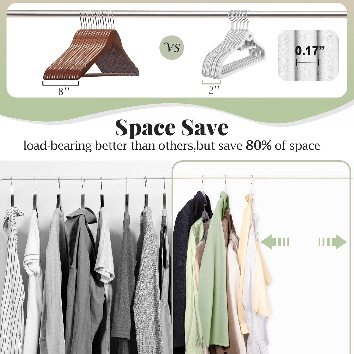 Velvet Felt Stackable Hangers 50 Pack, Non Slip, with 360°Swivel Hook, Ultra Thin and Space Saving for Suits, Shirts, Coats, 15Lbs Capacity Heavy Duty, White