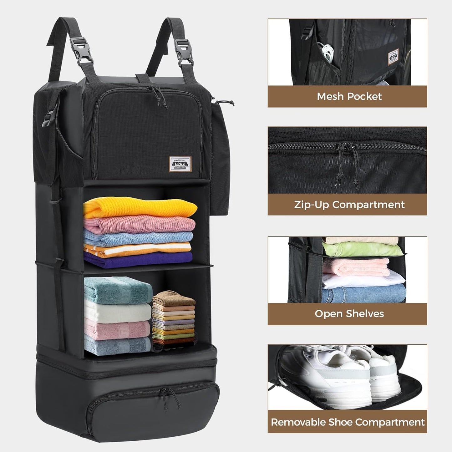 Hanging Packing Cubes for Travel – Portable Closet Organizer with Shoe Compartment, Compression Travel Shelves for 24–32 Inch Suitcases, Foldable Carry-On Packing System