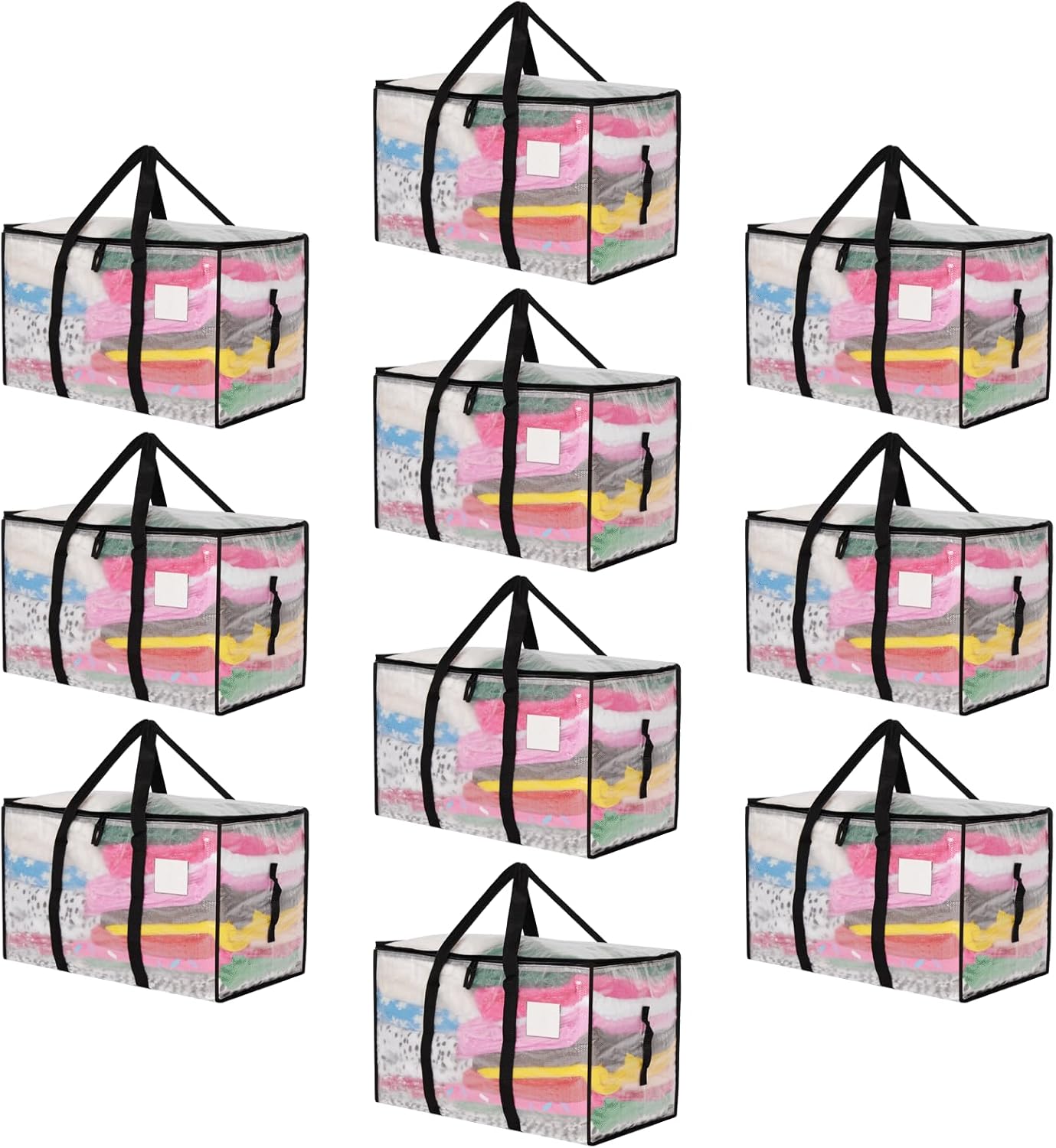 Moving Bags Heavy Duty Extra Large, Alternative for Moving Boxes & Moving Supplies,Clear Storage Bins with Lids, Plastic Packing Tote, Storage Bags for Clothes with Handles & Zippers(Clear, 10 Pack)
