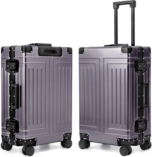 All Aluminum Carry On Luggage，Cut from Whole Aluminum Sheet，22x14x9 Airline Approved ，（3rd Generation，Premium Metal zipperless suitcase ） (grey, 24inch)