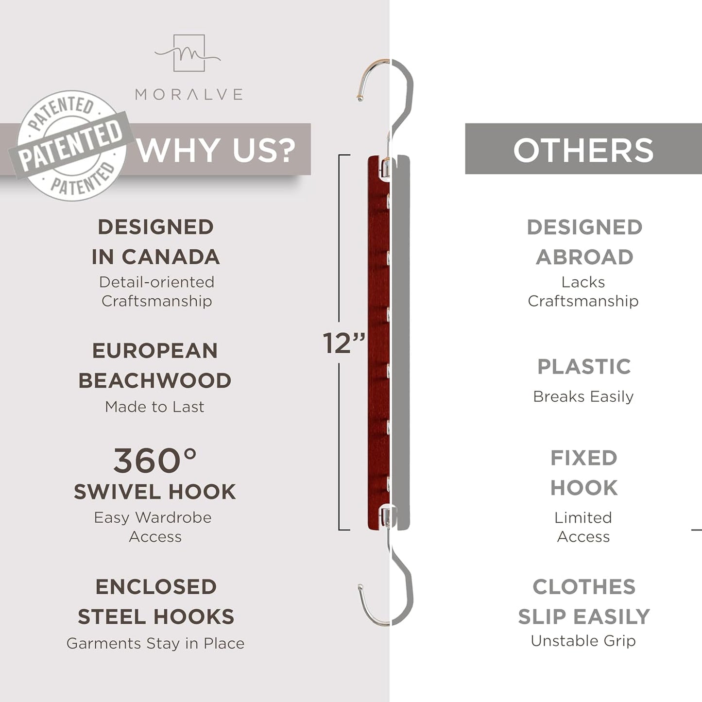 MORALVE Space Saving Hangers for Closet – 4 Pack European Beechwood 6-Tier Shirt Organizer with 360° Swivel Hook – Collapsible Clothes Hanger for Closet Organization (Hangers Not Included)