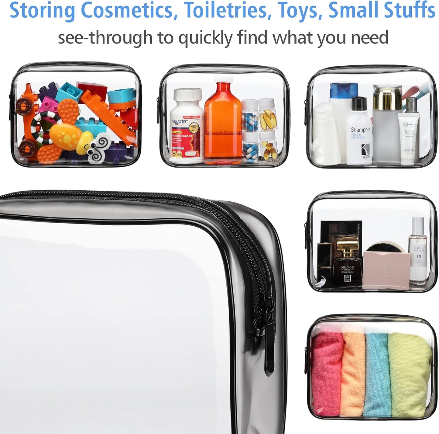 PACKISM TSA Approved Toiletry Bags - 2 Pack Clear Toiletry Bags Clear Travels Bags for toiletries, Cosmetic Bags with Zipper Carry on Toiletry Bag Airport Airline Compliant Bag, Black