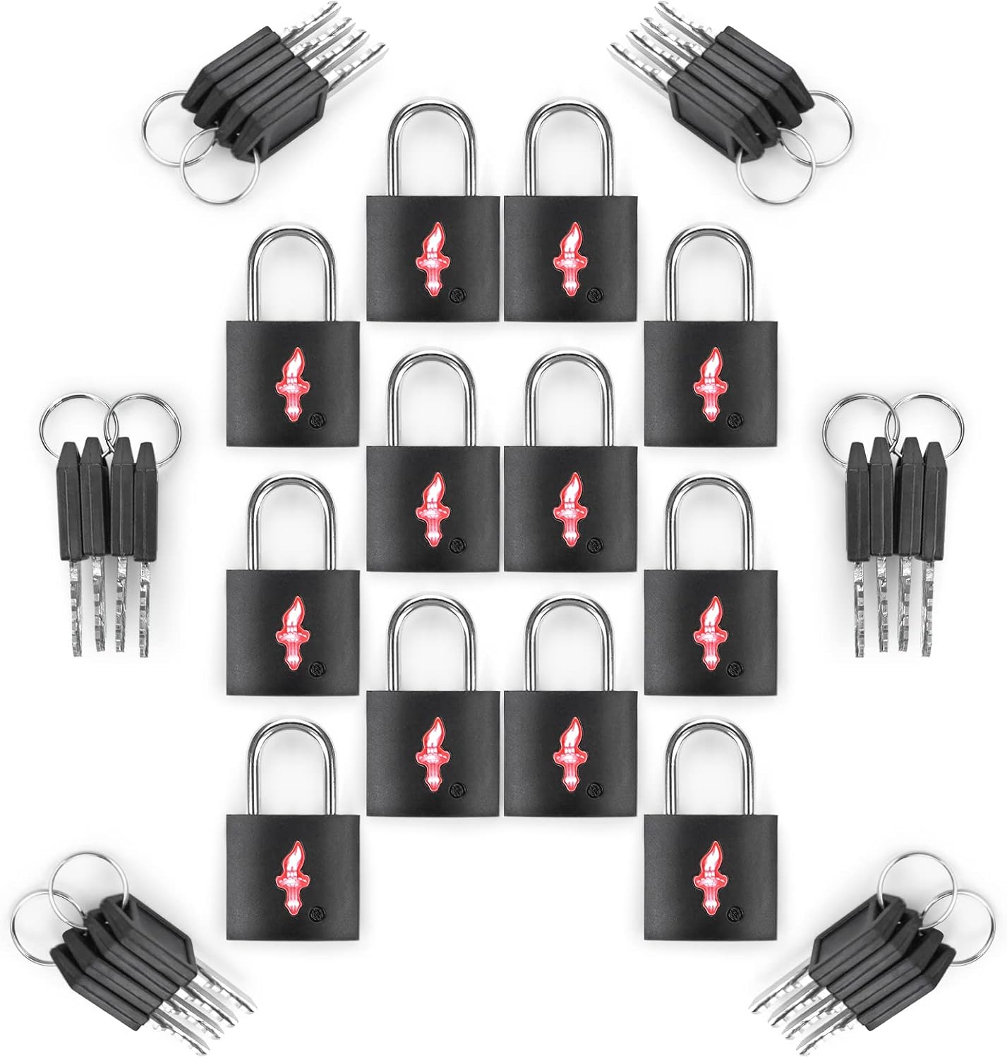 12-Pack Black Neon Square TSA Approved Luggage Lock for Suitcases, Carry-On Bags, Backpacks & Laptop Cases