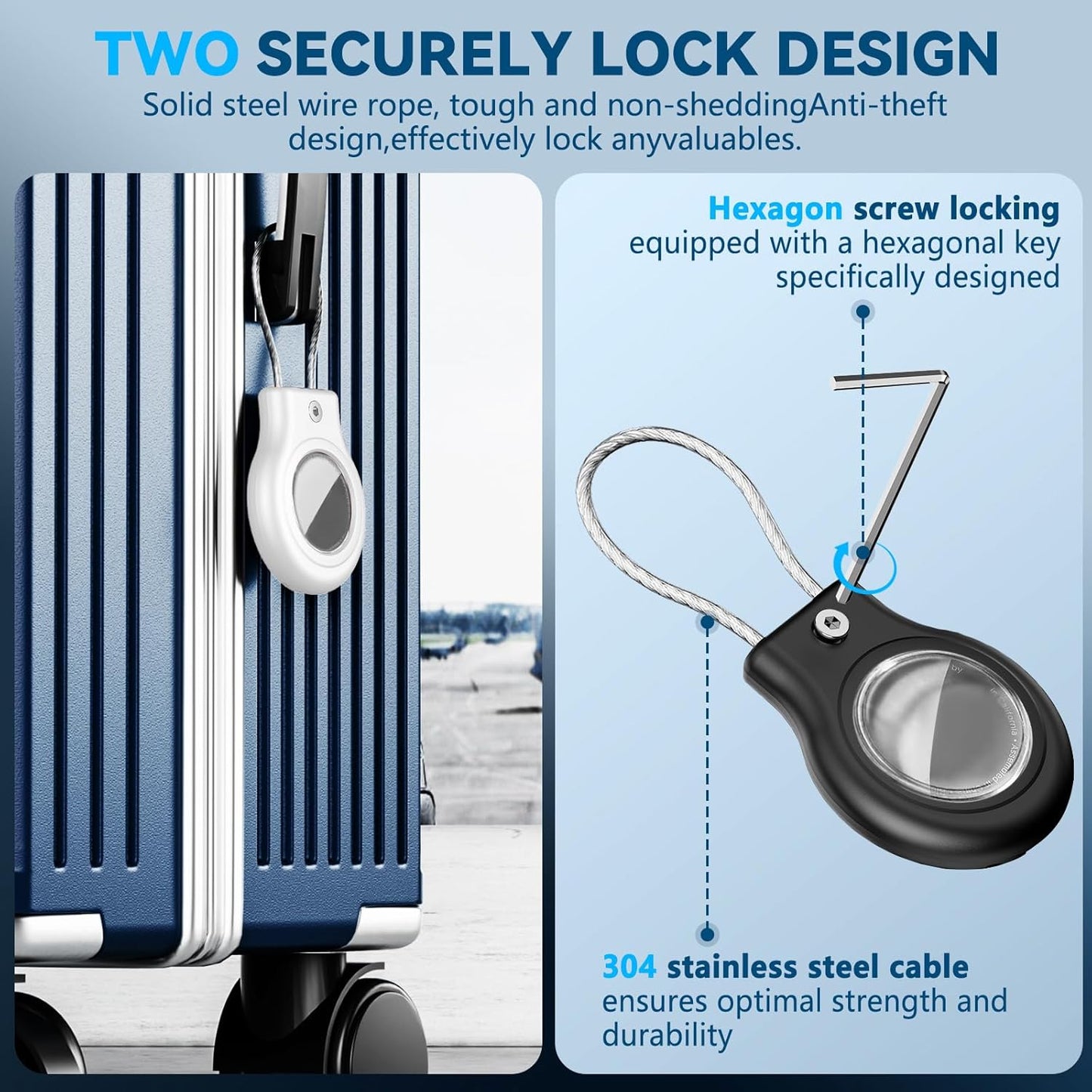 Waterproof Airtag Holder,4 Pack Airtag Case with Secure Lock,Airtags Keychain for Air tag,Anti-Lost Protective Case Air tags Accessories for GPS Tracker Luggage,Key,Pet-Black/Black/White/White