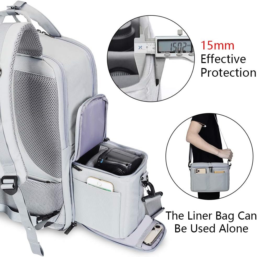 CADeN Camera Backpack w/ 15.6" Laptop Compartment, USB Charge Port, Tripod Holder, Rain Cover Compatible for Sony Canon Nikon