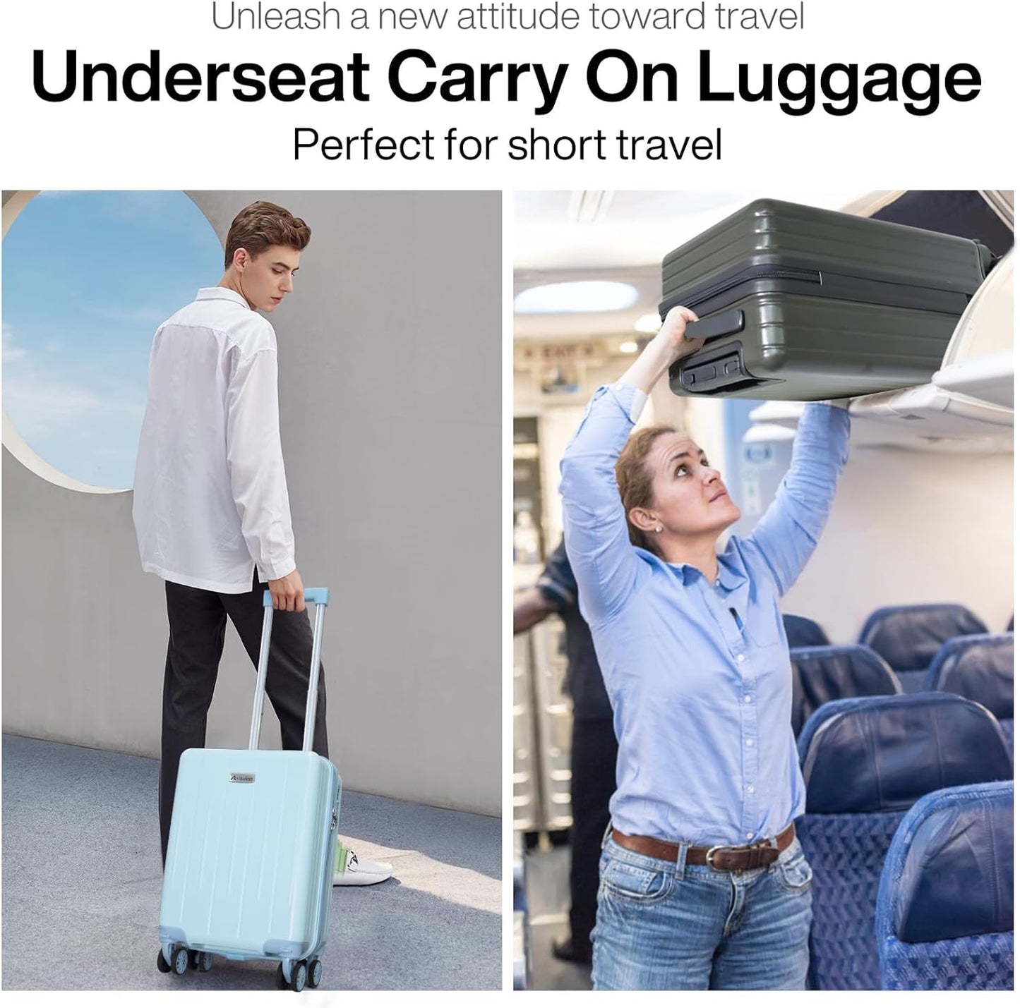 18-inch Carry-on Boarding Luggage: Equipped with Movable Wheels, TSA Approved,Under the Seat, Hard Shell Construction, Lightweight Bag with Essential Accessories (Baby Blue)