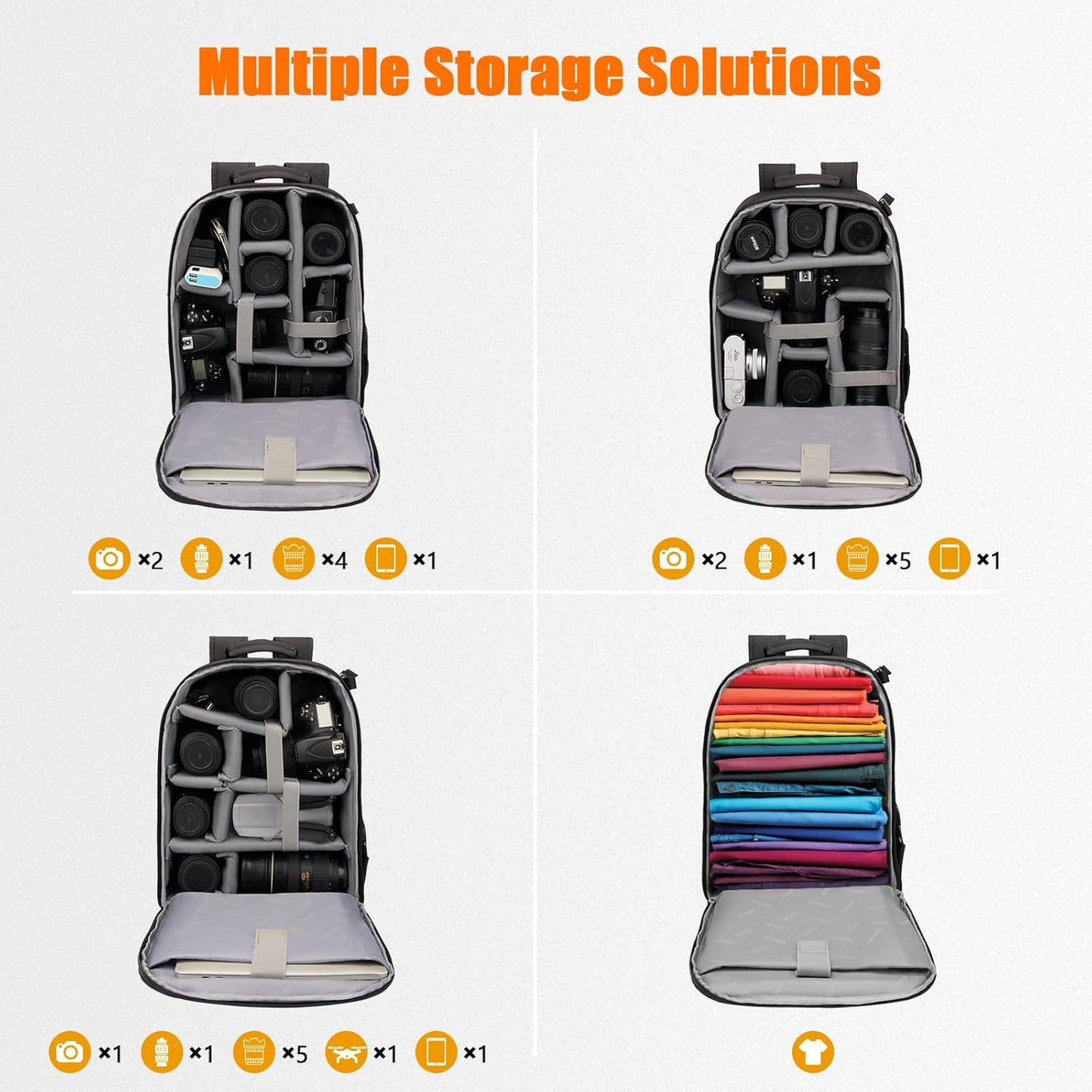 CADeN Camera Backpack Bag with Laptop Compartment 15.6" for DSLR/SLR Mirrorless Camera Waterproof, Camera Case Compatible for Sony Canon Nikon Camera and Lens Tripod Accessories Black