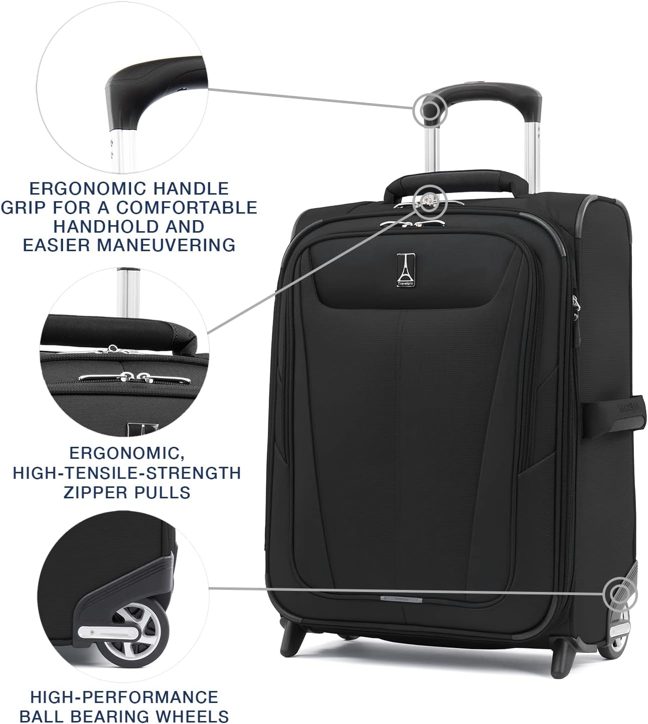 Travelpro Maxlite 5 Softside Expandable Upright 2 Wheel Carry-on Luggage, Lightweight, 20-Inch — Black
