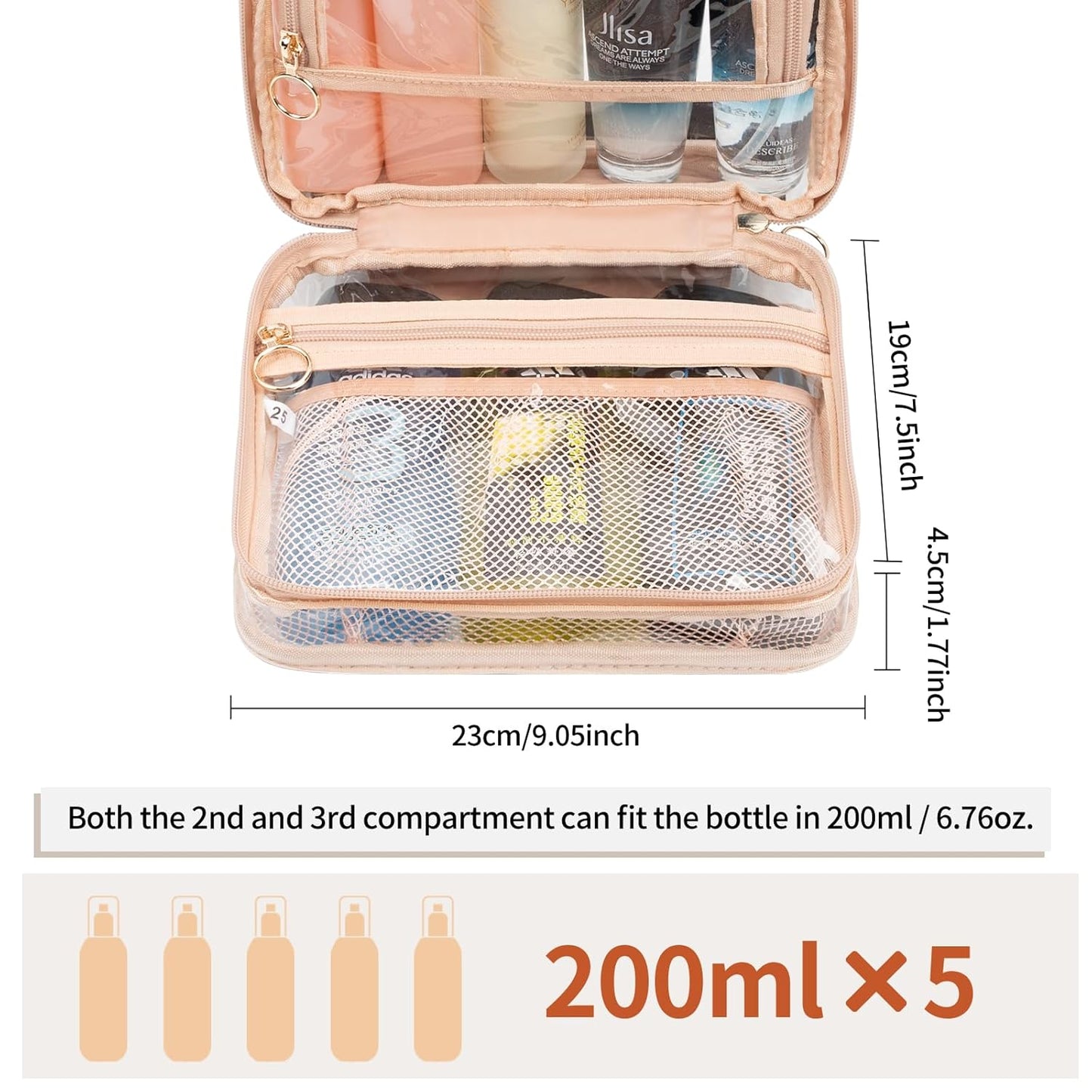CUBETASTIC Clear Toiletry Bag for Women, Small Travel Bag with 360° Hanging Hook Clear Makeup Bags for Travelling Portable Cosmetic Organizer Case Skincare Pouch