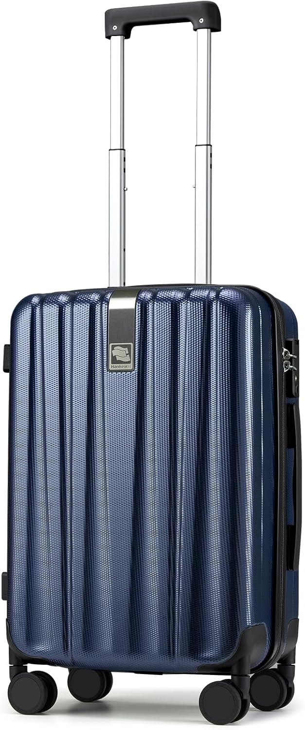 Hanke 20 Inch Carry On Luggage 22x14x9 Airline Approved Lightweight PC Hard Shell Suitcases with Wheels Travel Luggage Rolling Suitcase Travel Luggage Bag for Weekender(Dark Blue)