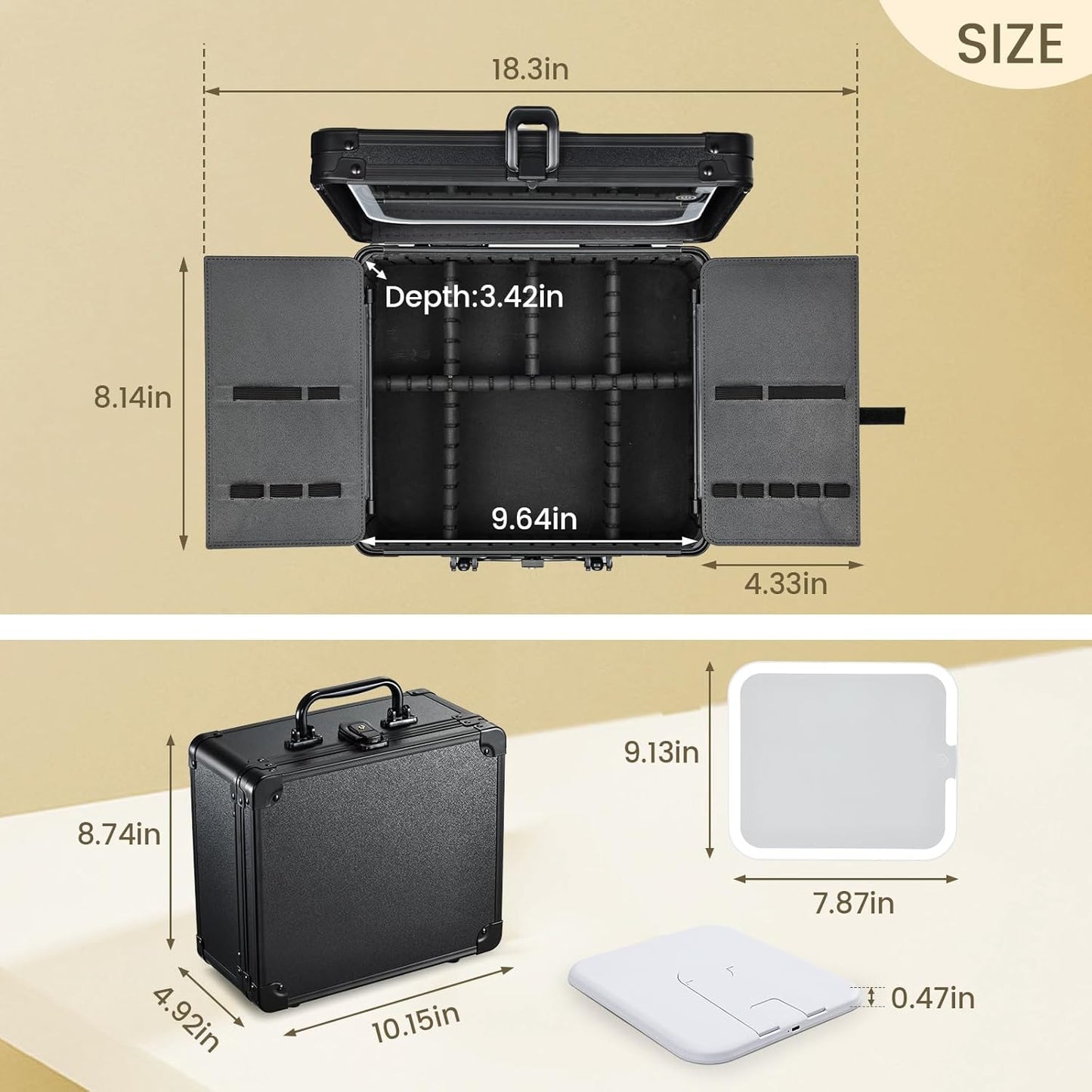 Makeup Case with Magnetic Lighted Mirror Makeup Organizer Box Travel Cosmetic Case with 3 Colors LED Mirror Portable Vanity Make up Suitcase with Lockable Keys Dividers Brush Holder, Black